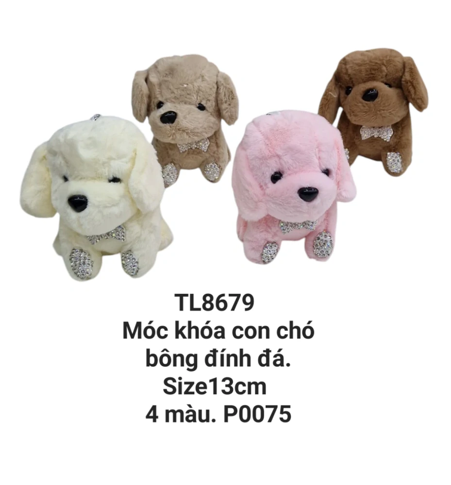 TL-8679. Móc khoá chó bông tai dài đính đá.