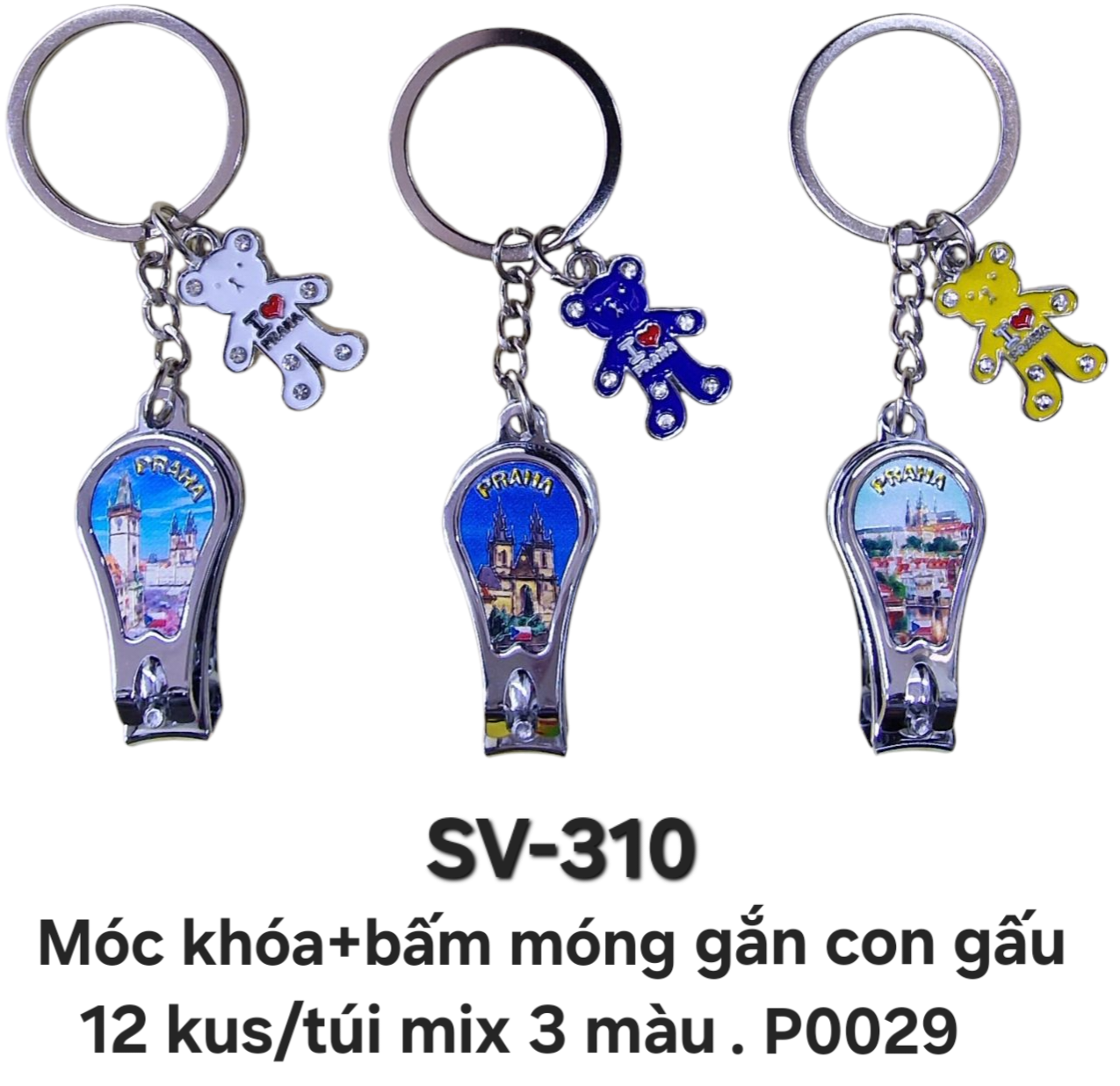 SV-310. Móc khóa chùm+bấm móng kèm gấu nhỏ đính hạt đá