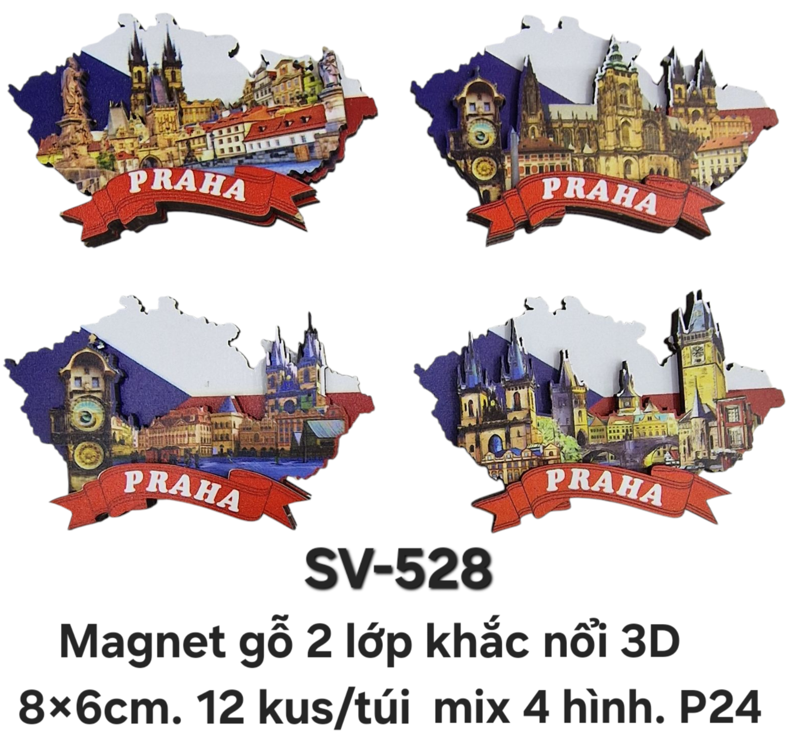 Magnet gỗ 2 lớp nổi 3D hình bản đồ Séc. SV528.