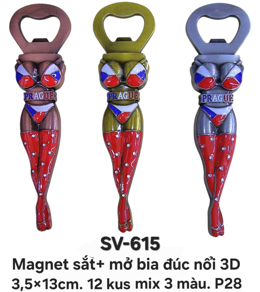SV-615. Magnet +mở bia sắt đúc nổi 3D hình cô gái