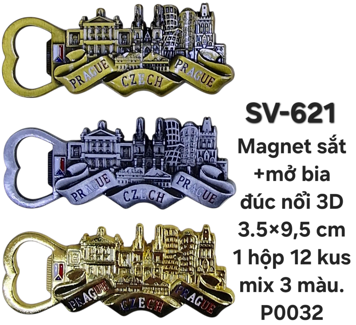 SV-621. Magnet + mở bia sắt dài cong đúc nổi 3D