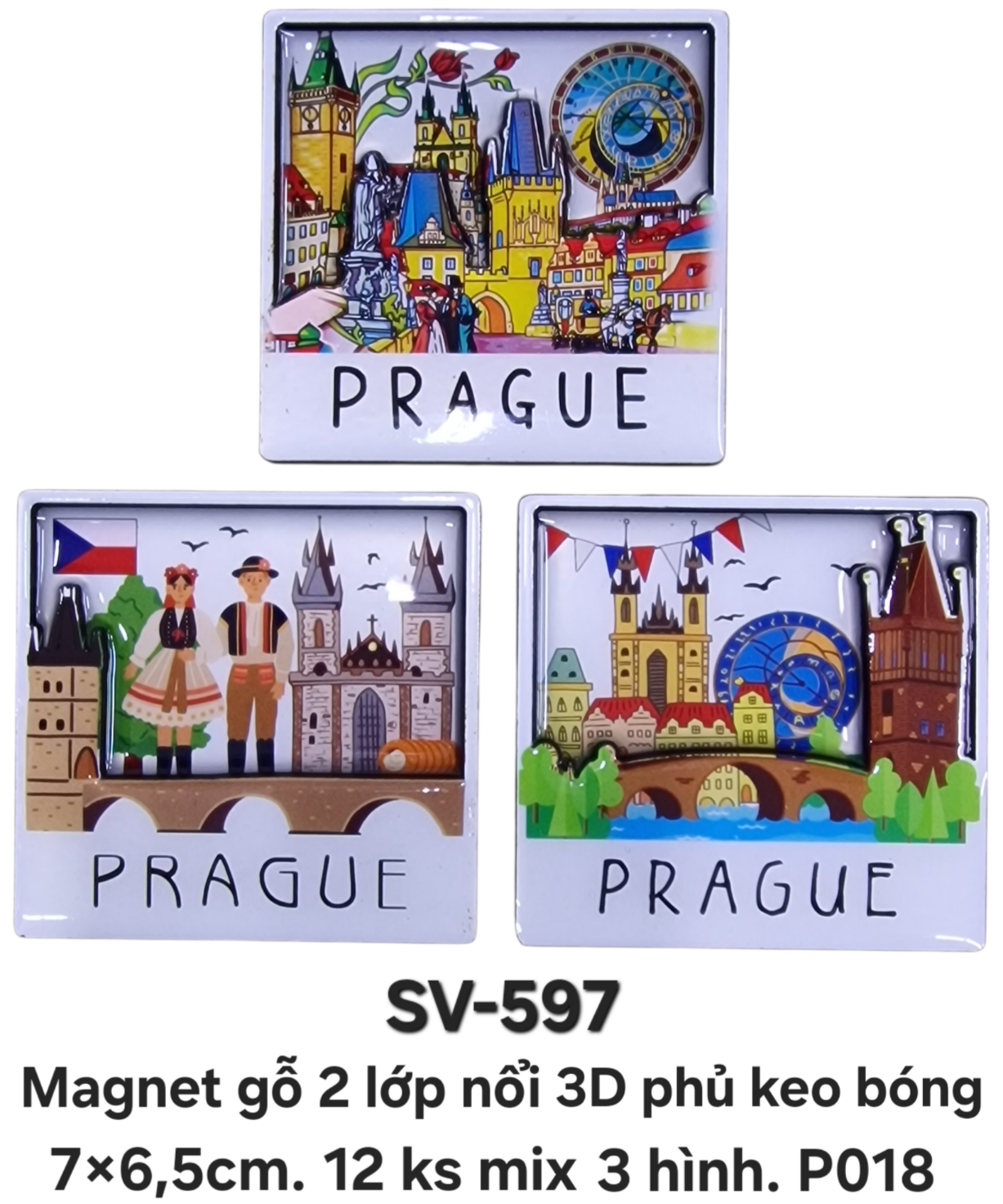 SV-597. Magnet gỗ 2 lớp nổi 3D phủ keo bóng. Mix 3 hình