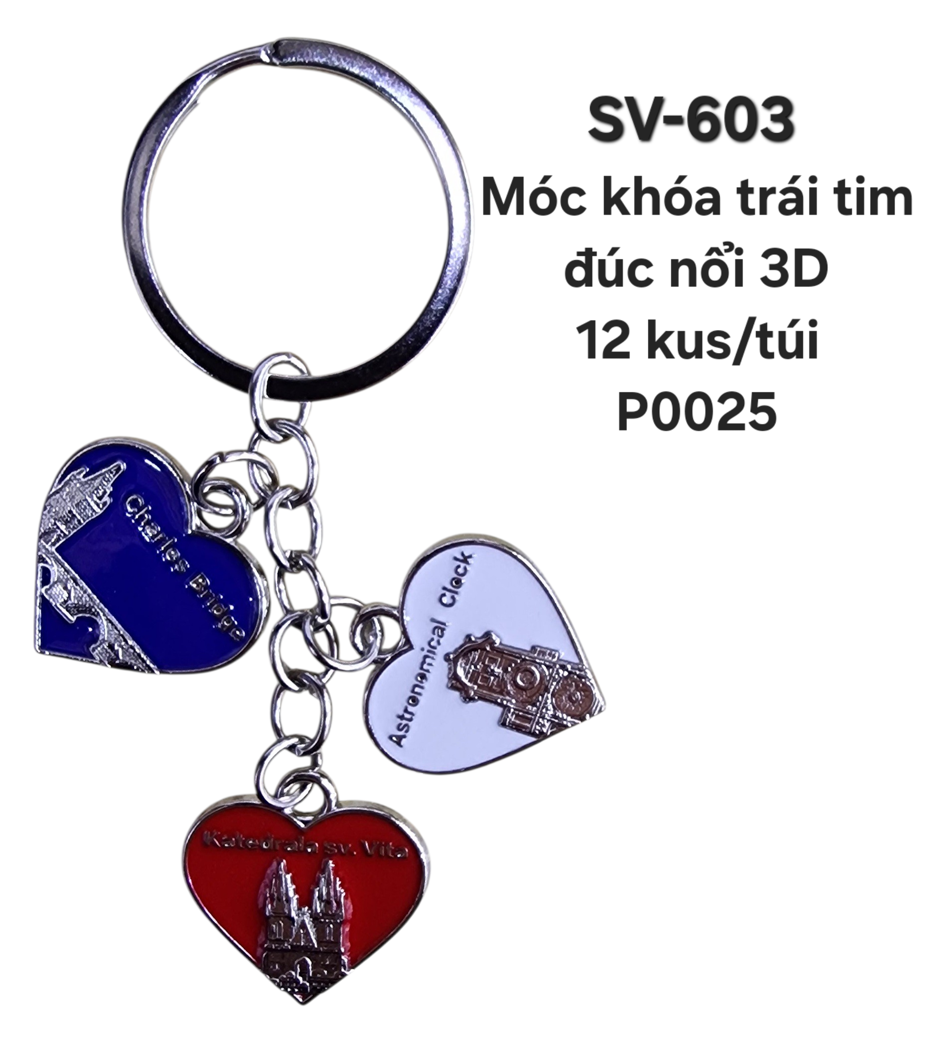 SV-603. Móc khóa chùm 3 trái tim 3 màu