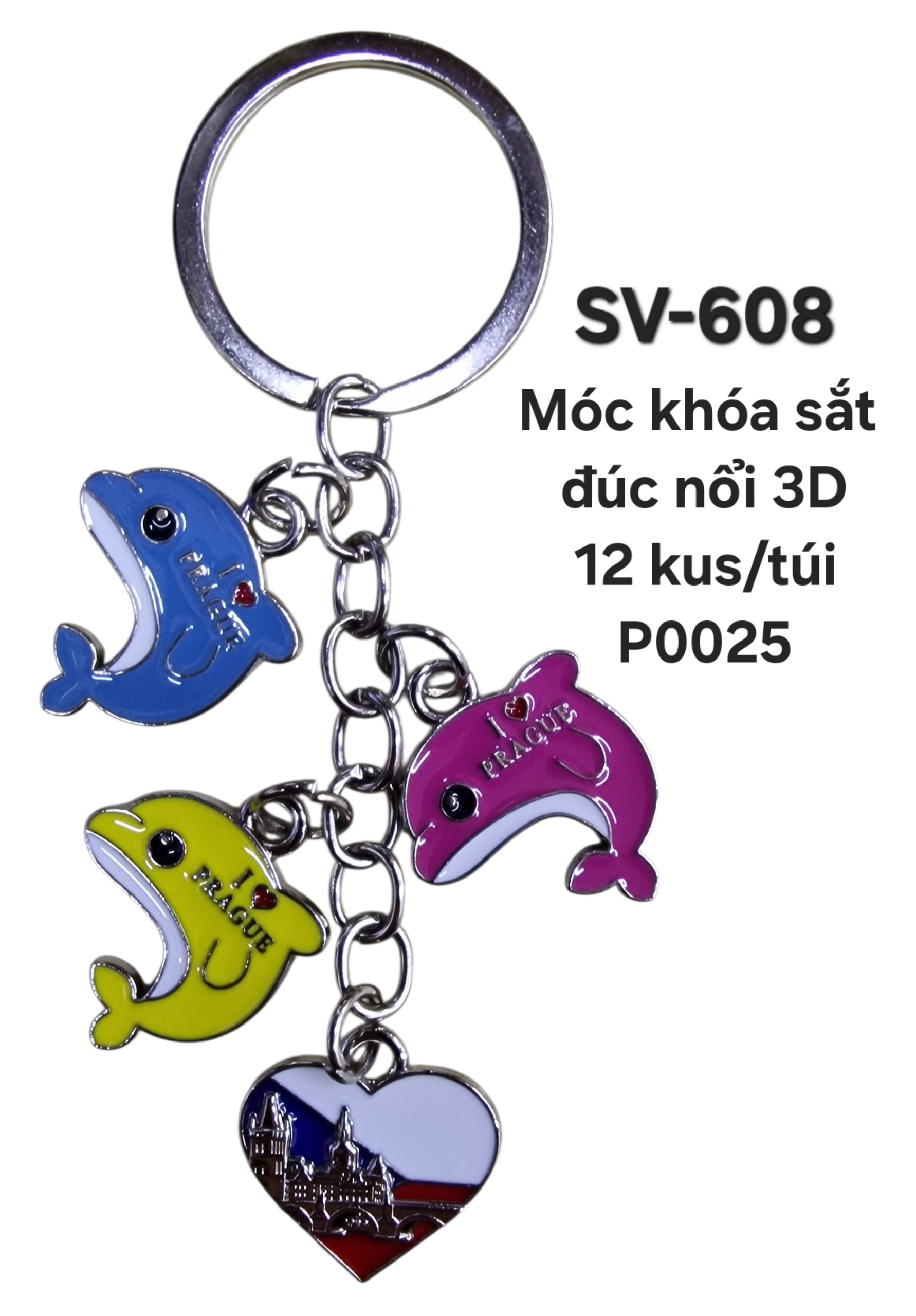 SV-608. Móc khóa chùm 3 cá heo 3 màu