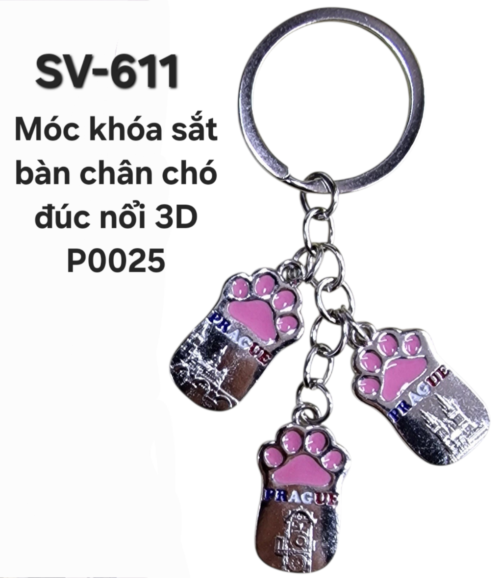 SV-611. Móc khóa chùm 3 chân chó đúc nổi 3D, 3 màu