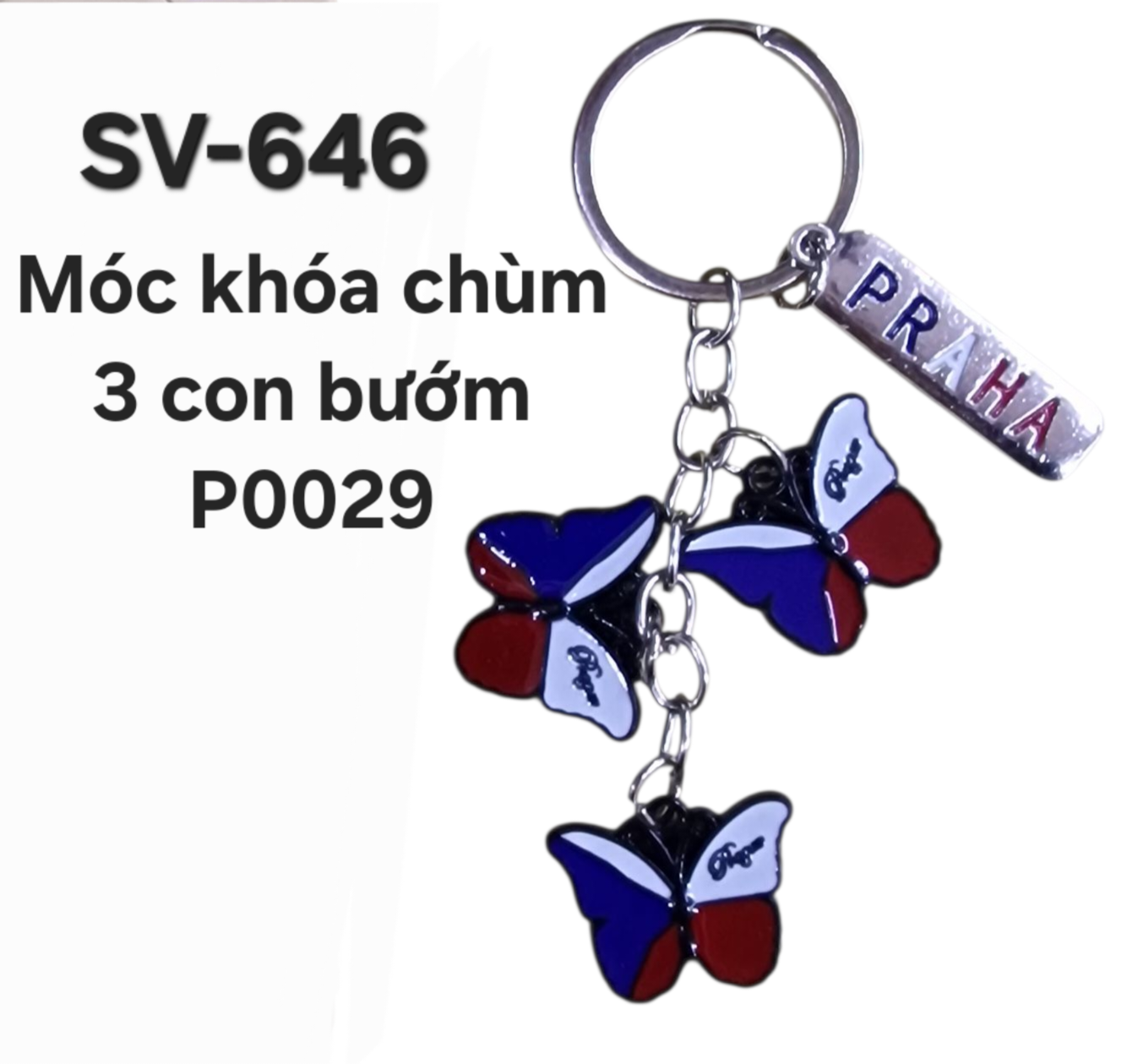 SV-646. Móc khóa chùm 3 con bướm phối màu cờ Séc