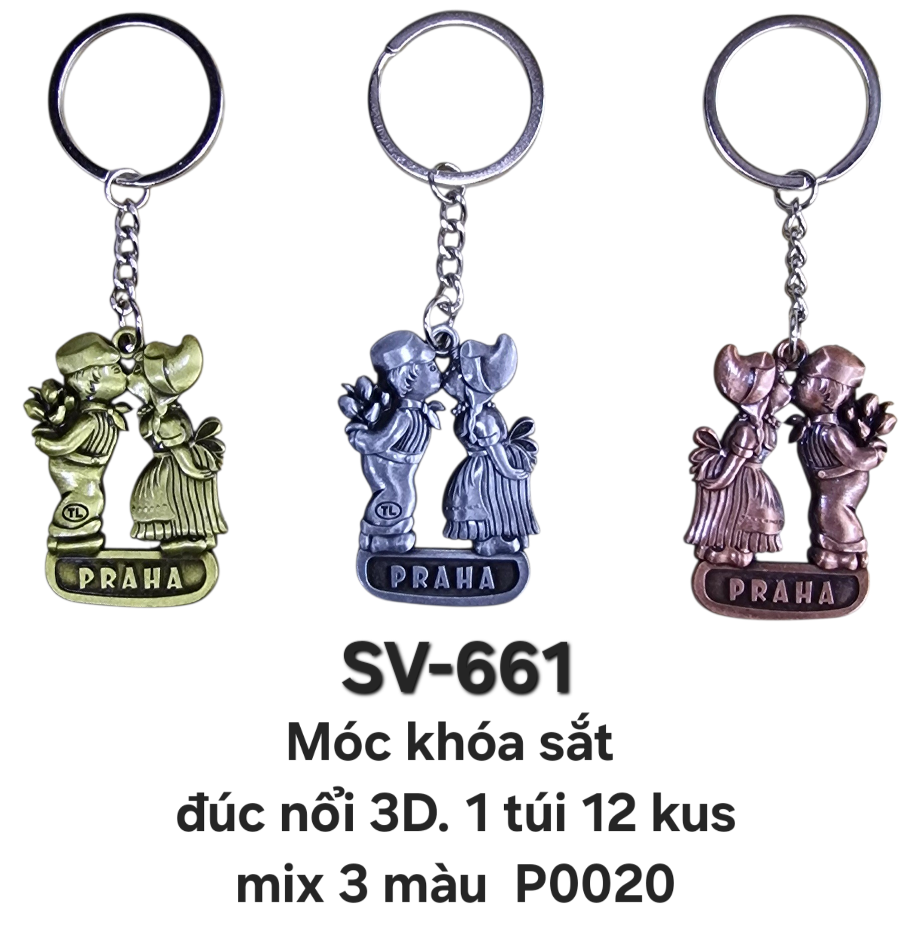 SV-661. Móc khóa tình nhân đúc nổi 3D, mix 3 màu