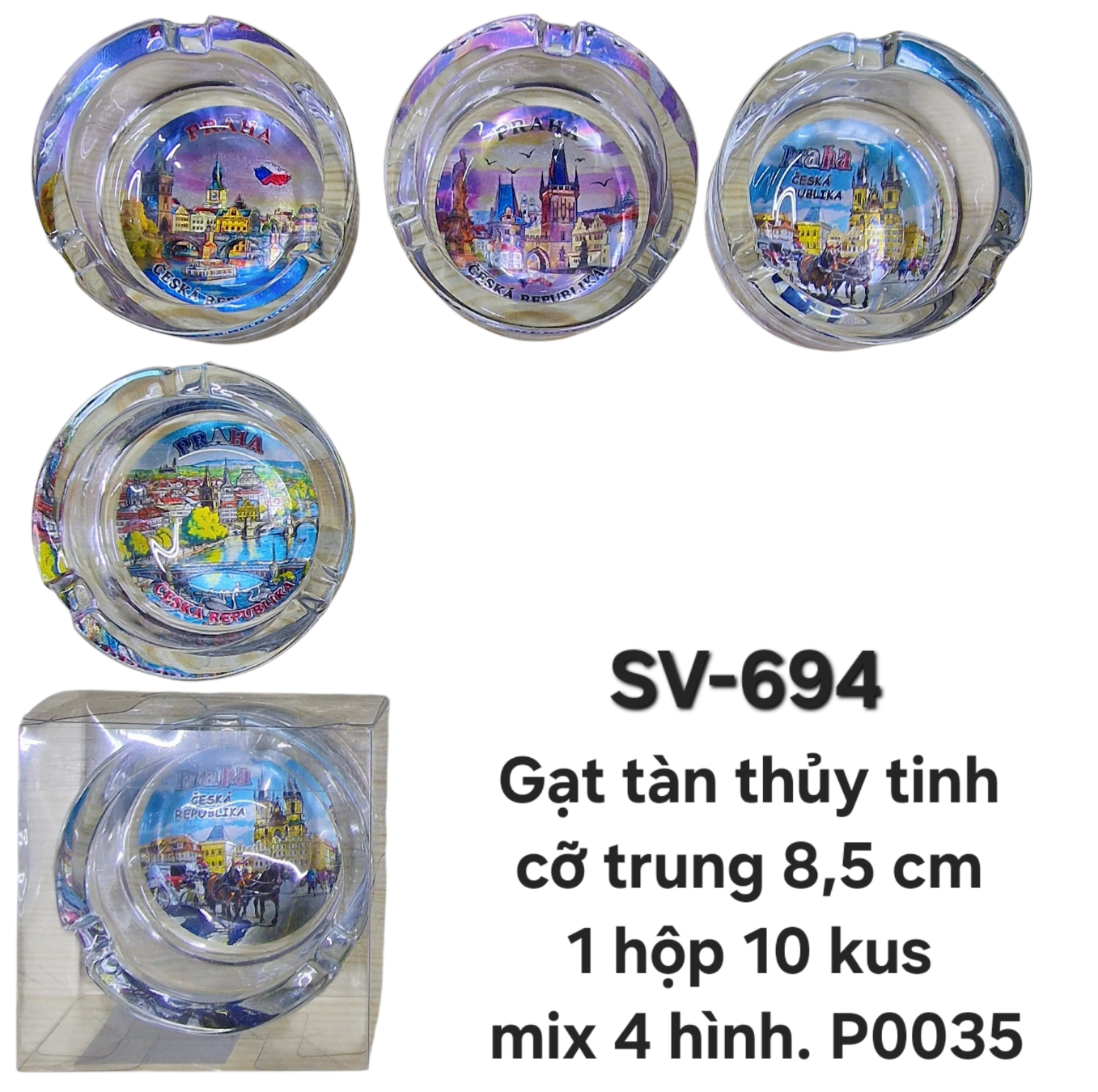 SV-694. Gạt tàn thủy tinh cỡ trung 8,5 cm. Mix 4 hình ảnh