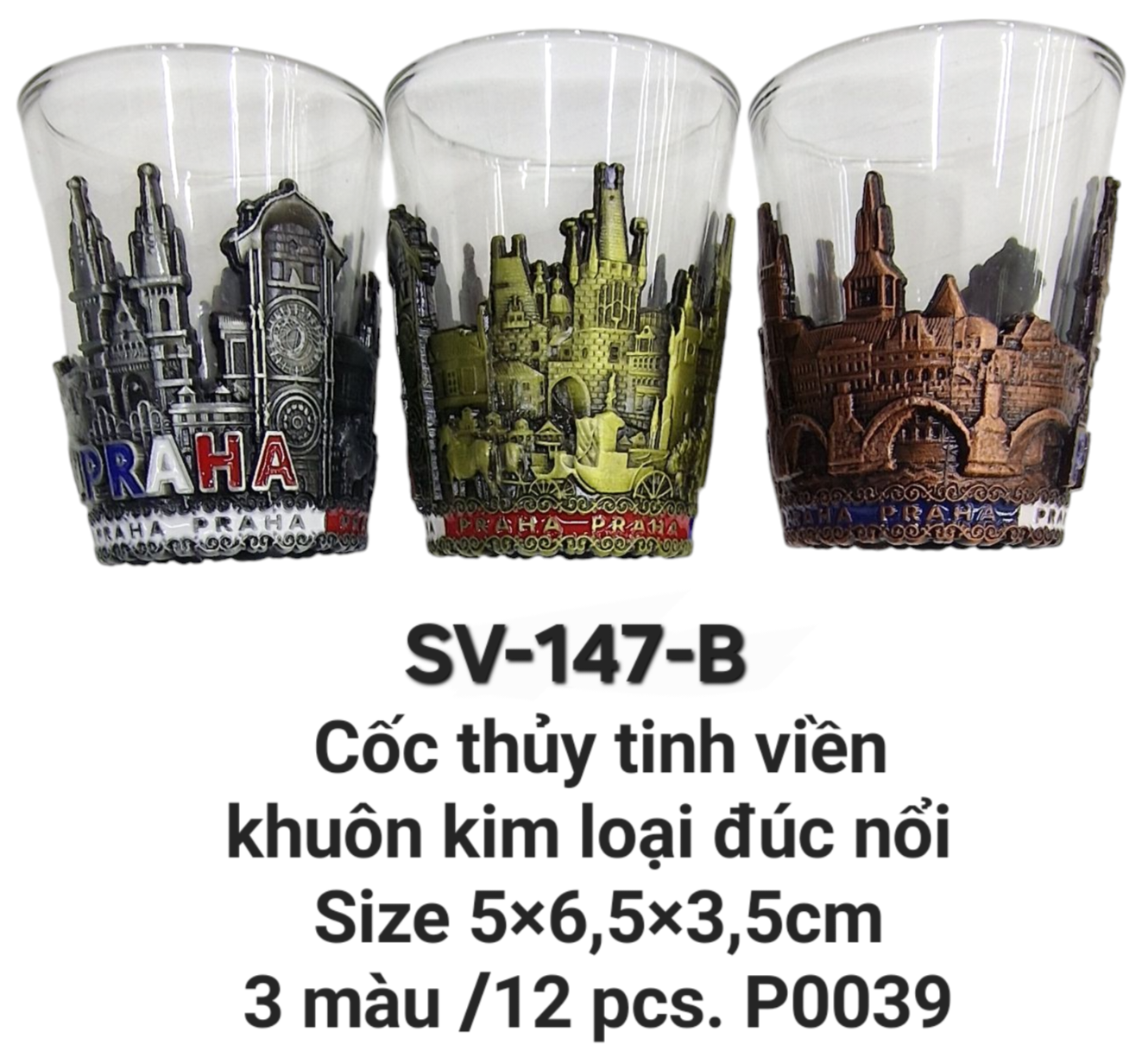 Cốc thủy tinh viền khuôn kim loại đúc nổi 3D. SV147-B