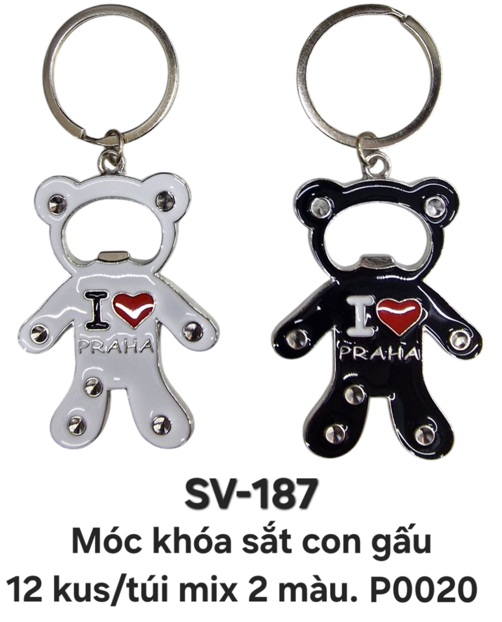 SV-187. Móc khóa gấu đính đá I Love Praha.