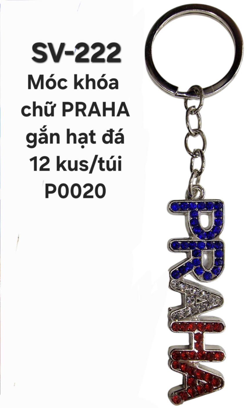 SV-222. Móc khóa đính đá chữ PRAHA. 