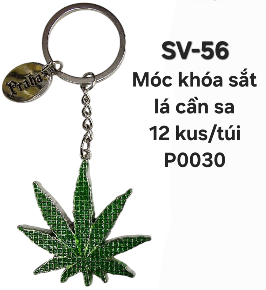 SV-56. Móc khóa sắt đúc nổi 3D lá cần sa.