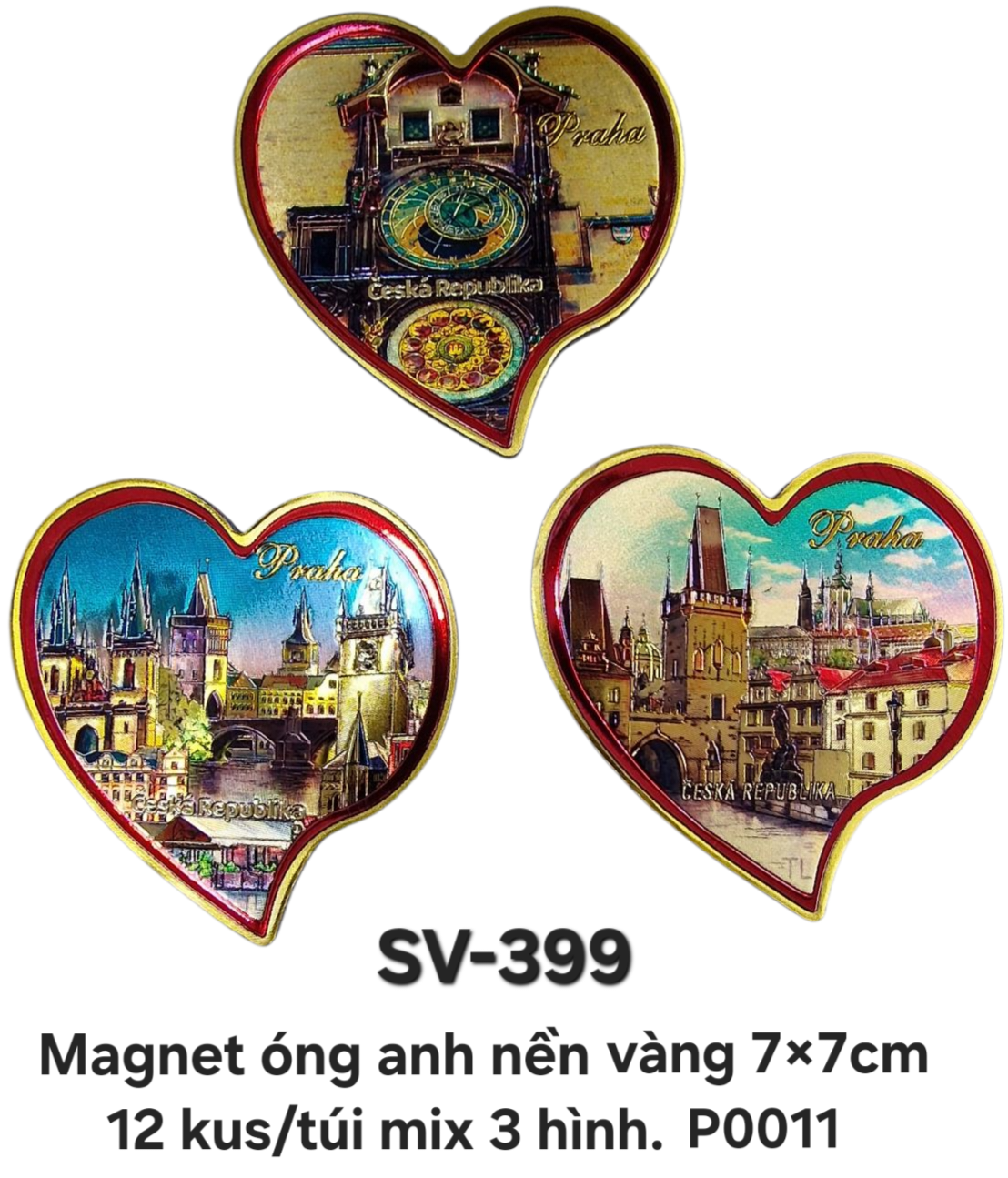 SV-399. Magnet mềm óng ánh hình trái tim trên nền vàng cỡ trung phẳng 