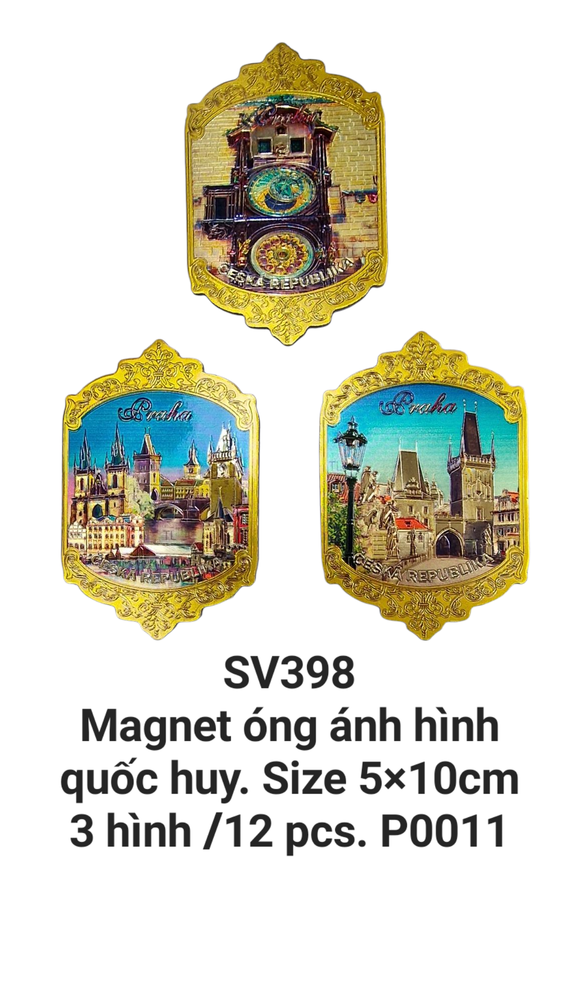 Magnet óng ánh hình quốc huy, hình ảnh in nổi trên nền màu vàng. SV398