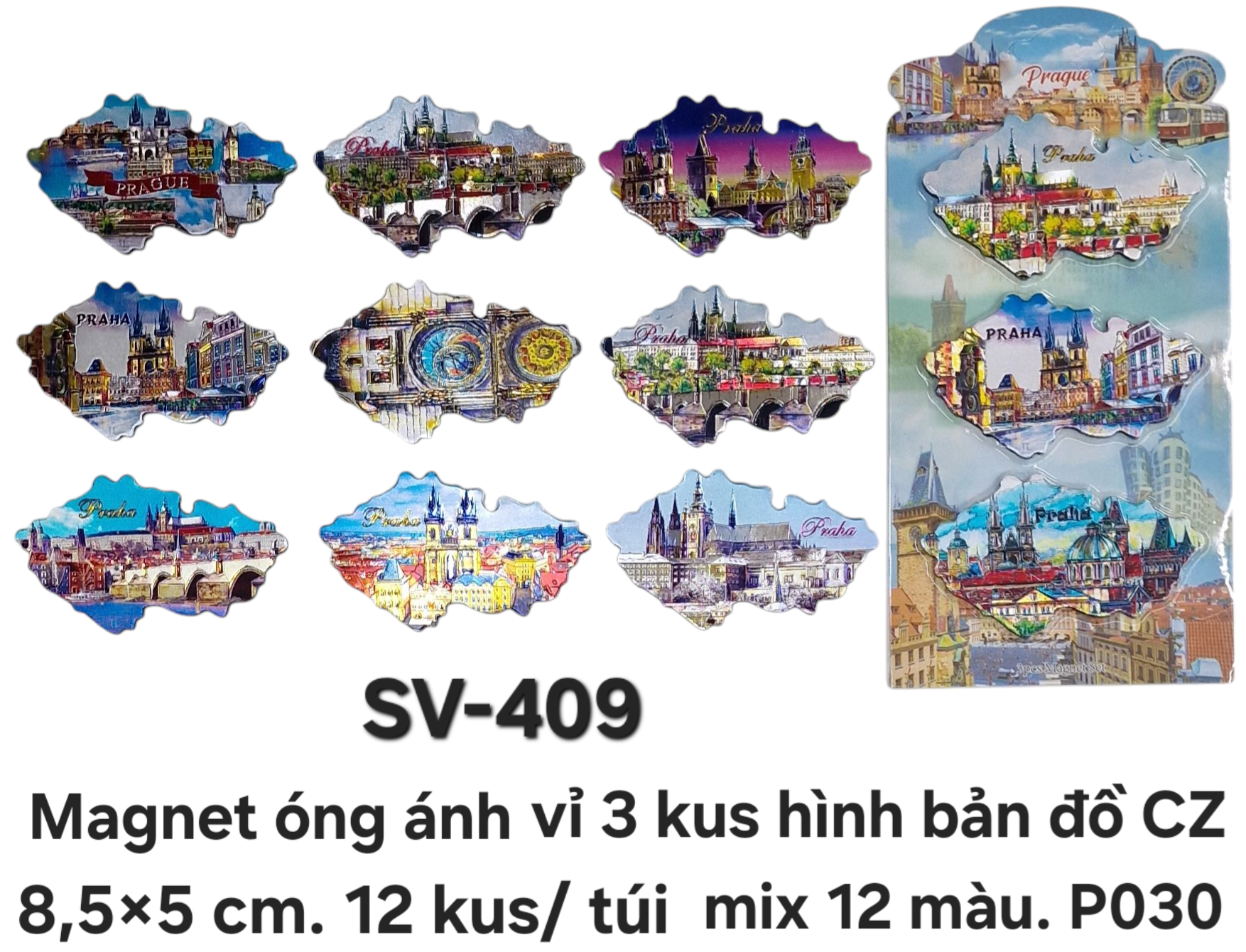  SV-409. Magnet mềm óng ánh 1 vỉ 3 kus hình bản đồ   nền bạc phẳng cỡ trung.