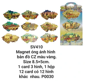 Magnet óng ánh bản đồ 1 vỉ 3 kus, hình ảnh in nổi trên nền màu vàng. SV410