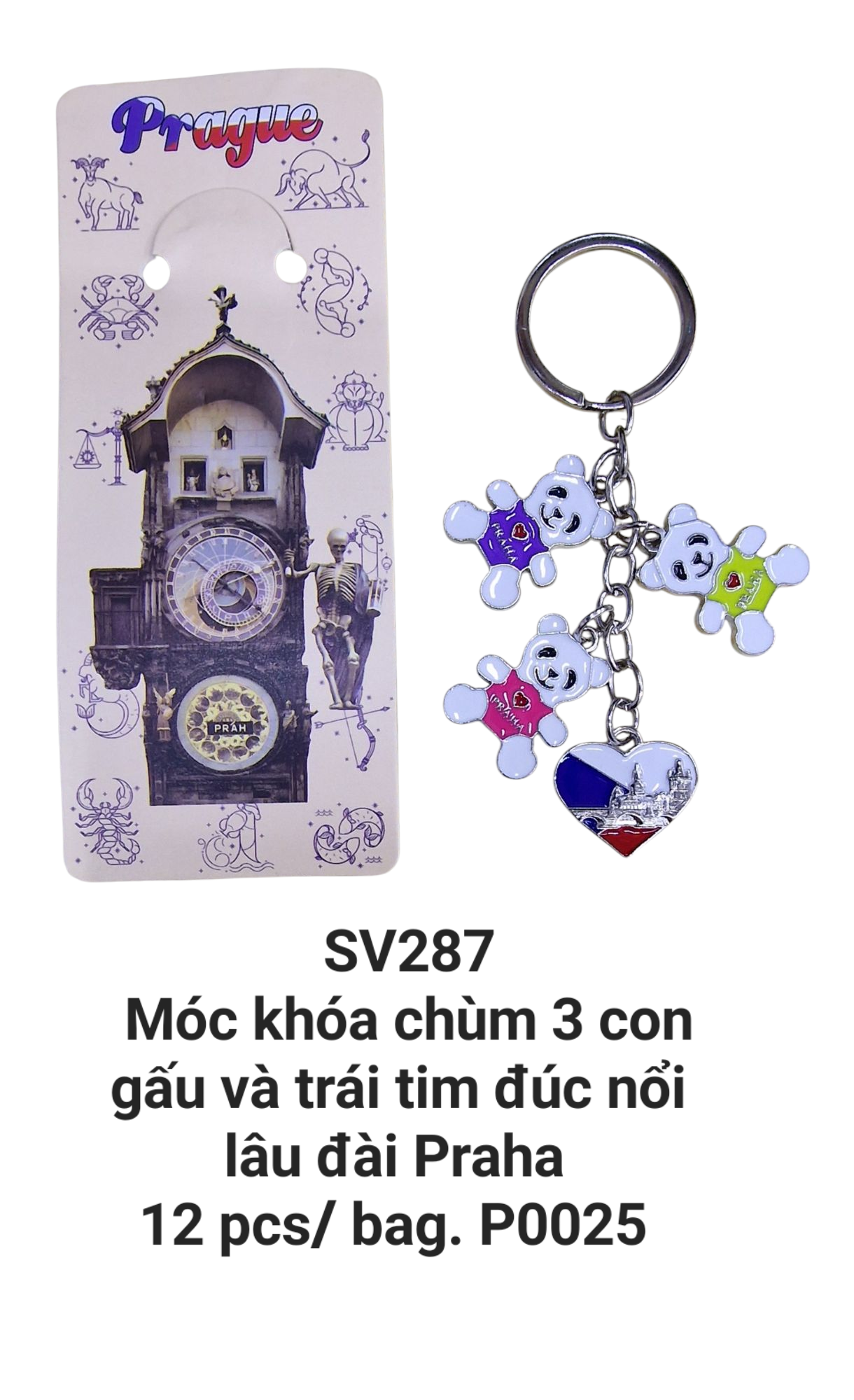 Móc khóa chùm 3 con gấu+trái tim. SV287
