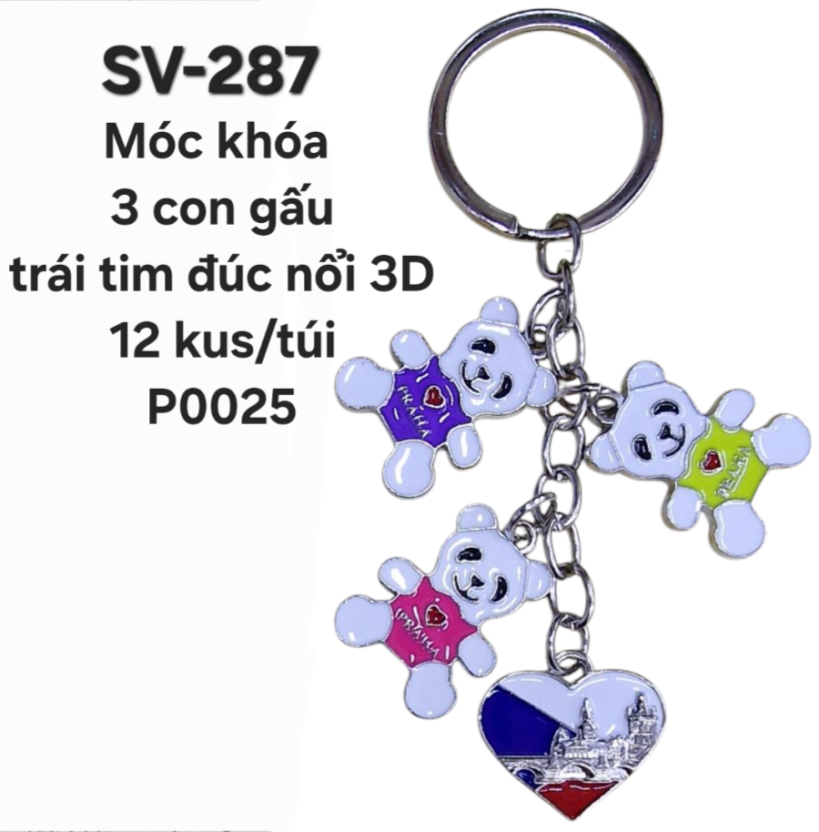 SV-287. Móc khóa chùm 3 con gấu+trái tim.
