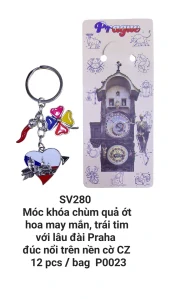 Móc khóa chùm quả ớt, hoa may mắn, trái tim. SV280