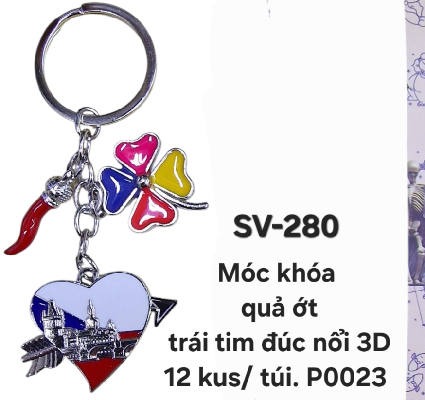 SV-280. Móc khóa chùm quả ớt, hoa may mắn, , trái tim. 