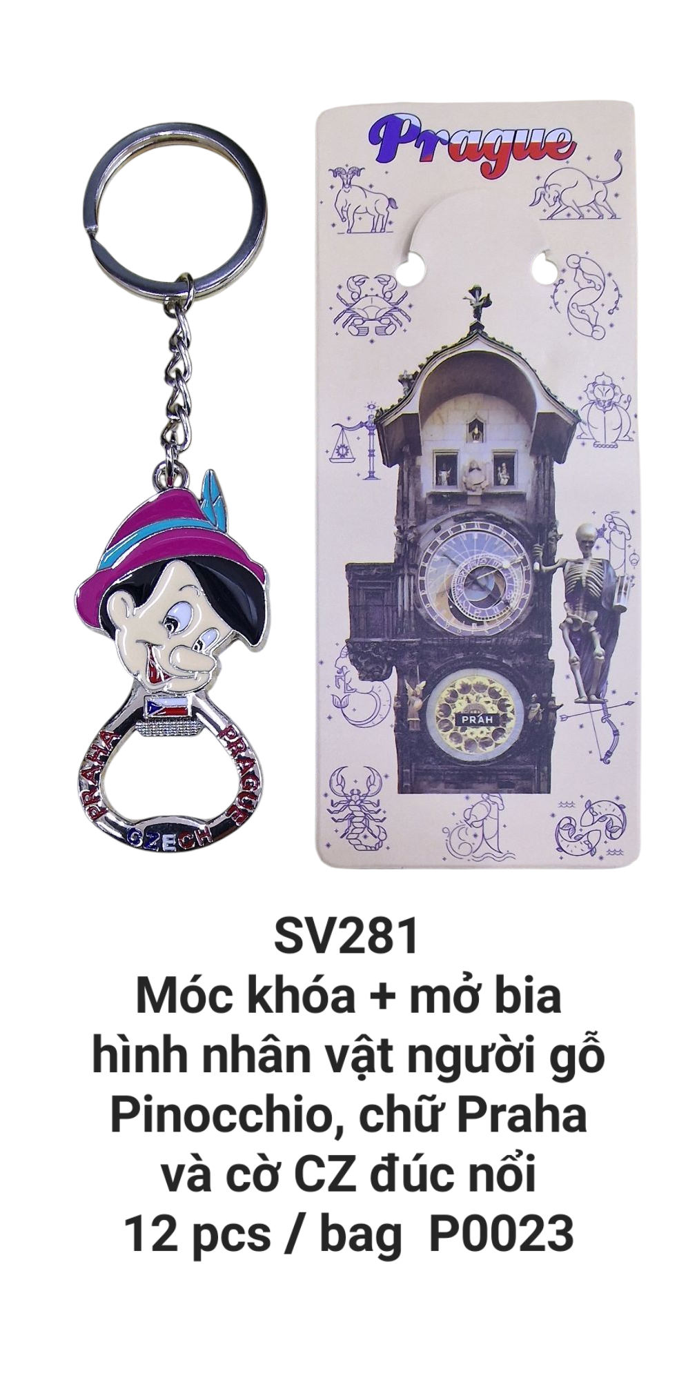 Móc khóa+mở bia người gỗ Pinocchio.SV281 SV281