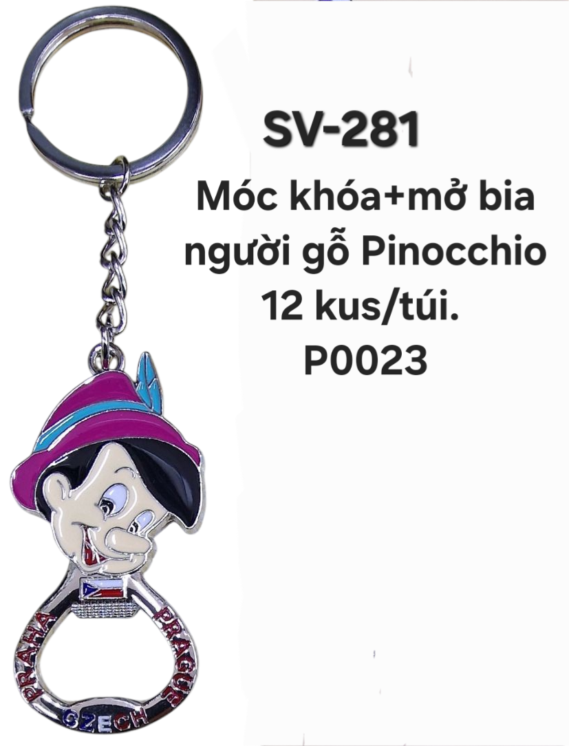 SV-281. Móc khóa+mở bia người gỗ Pinocchio