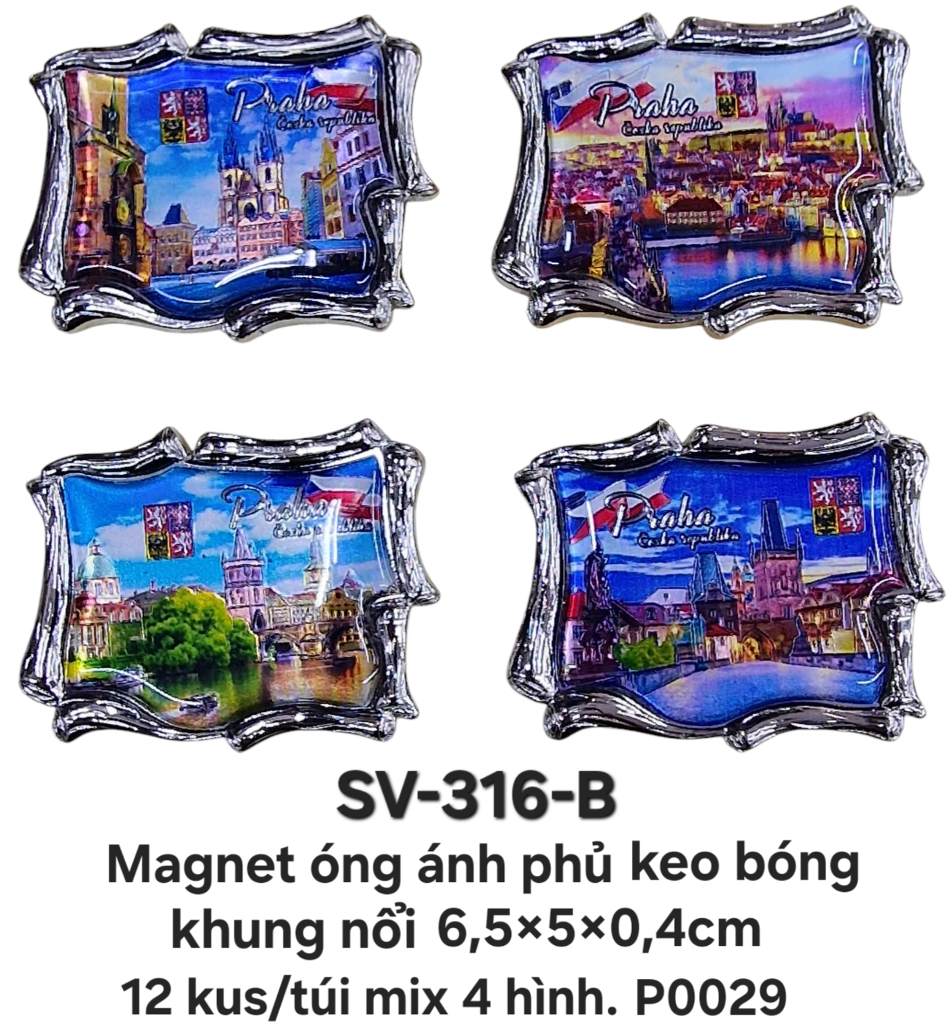 SV-316-B. Magnet óng ánh phủ keo bóng viền khung nổi, cỡ nhỏ