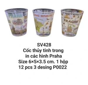 Cốc thủy tinh trong, hình ảnh Praha  in trực tiếp. SV428