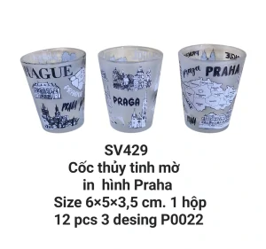 Cốc thủy tinh đục mờ, hình ảnh Praha in trực tiếp. SV429