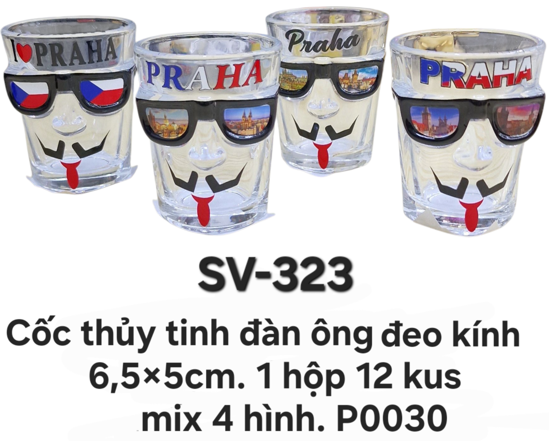 SV-323. Cốc thủy tinh tạo hình đầu người đàn ông đeo kính