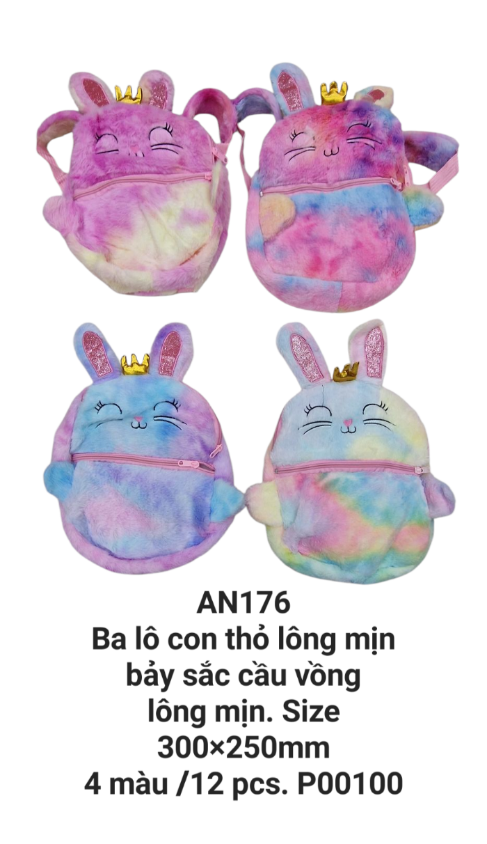 Ba lô thỏ lông mịn 7 sắc cầu vồng. AN176