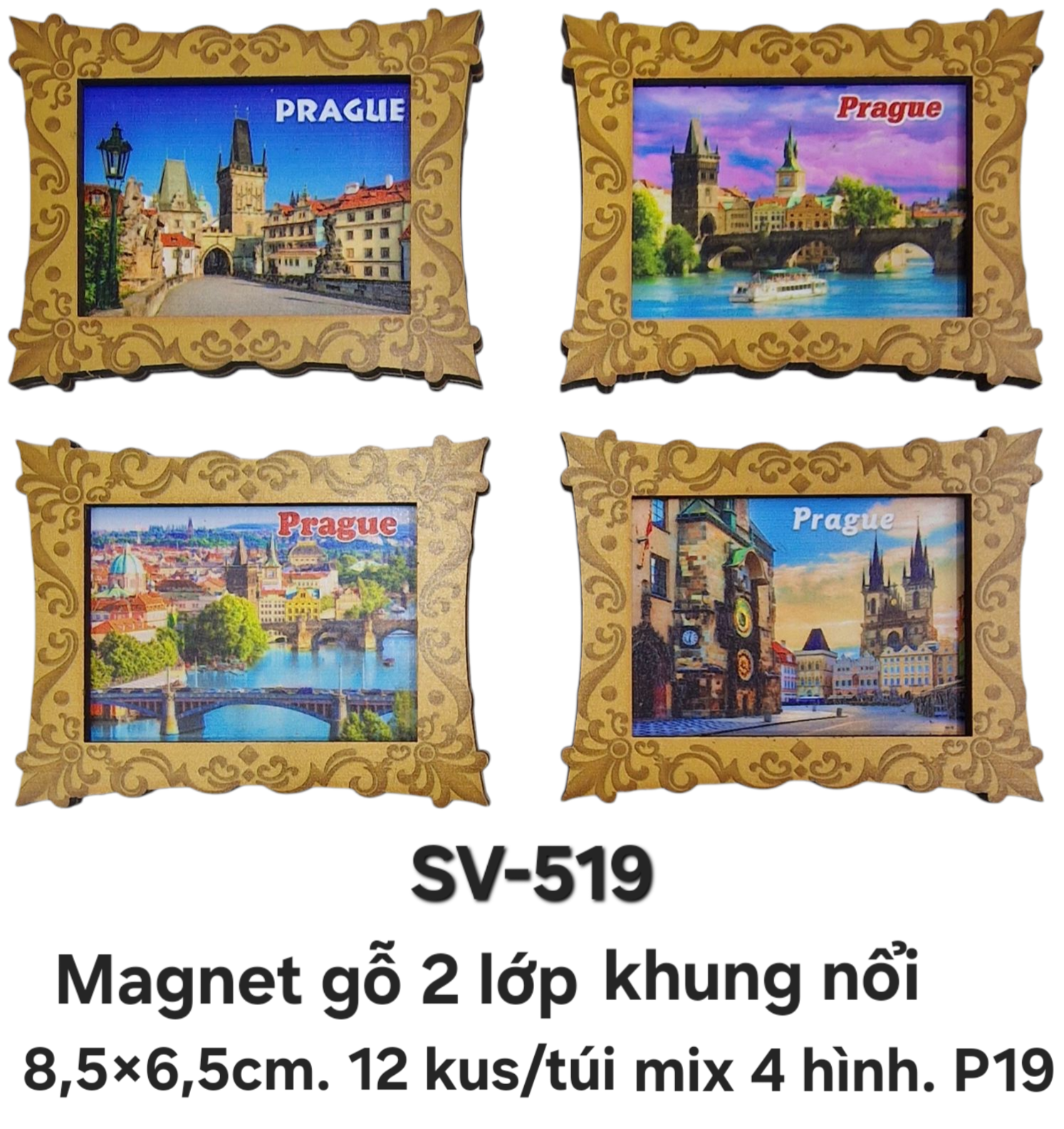 SV-519. Magnet gỗ 2 lớp khung viền hoa văn cỡ trung 