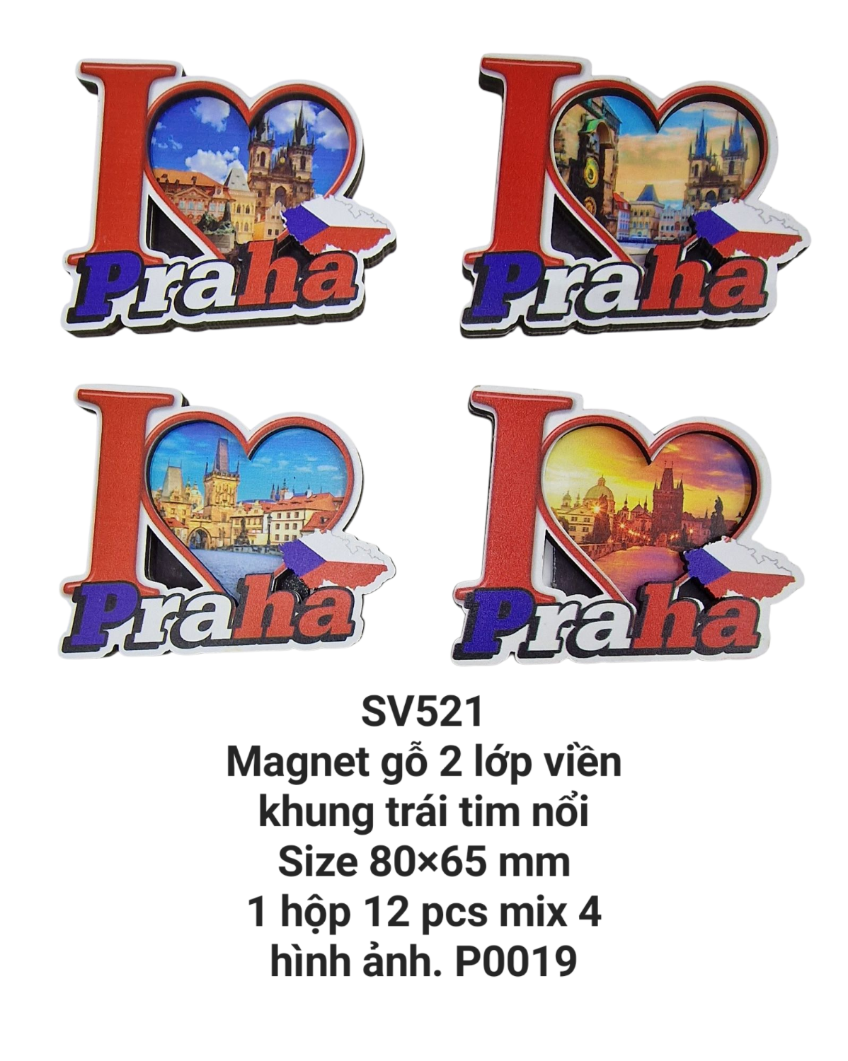 Magnet gỗ 2 lớp khung trái tim nổi. SV521