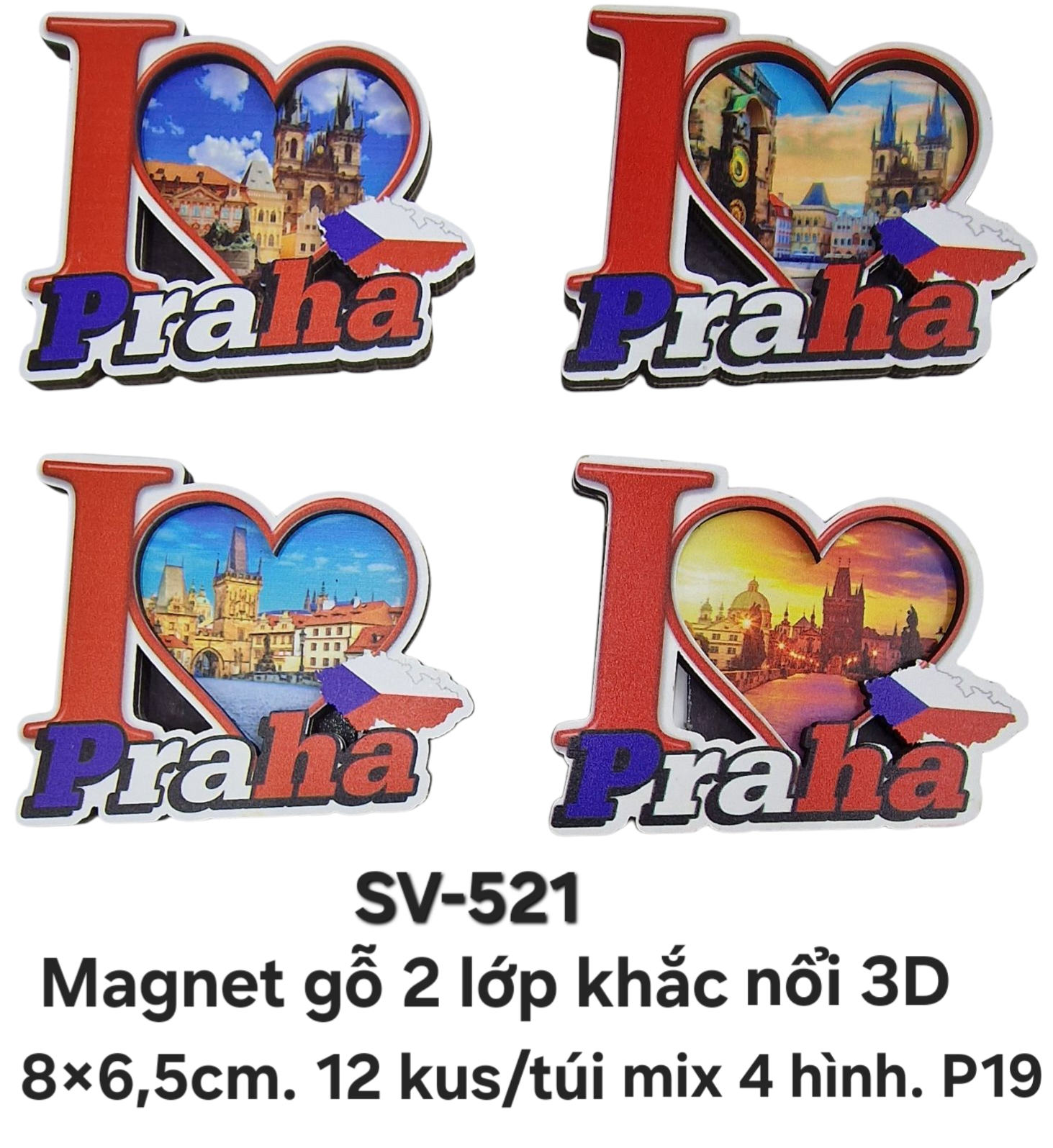 SV-521. Magnet gỗ 2 lớp khung trái tim nổi cỡ trung