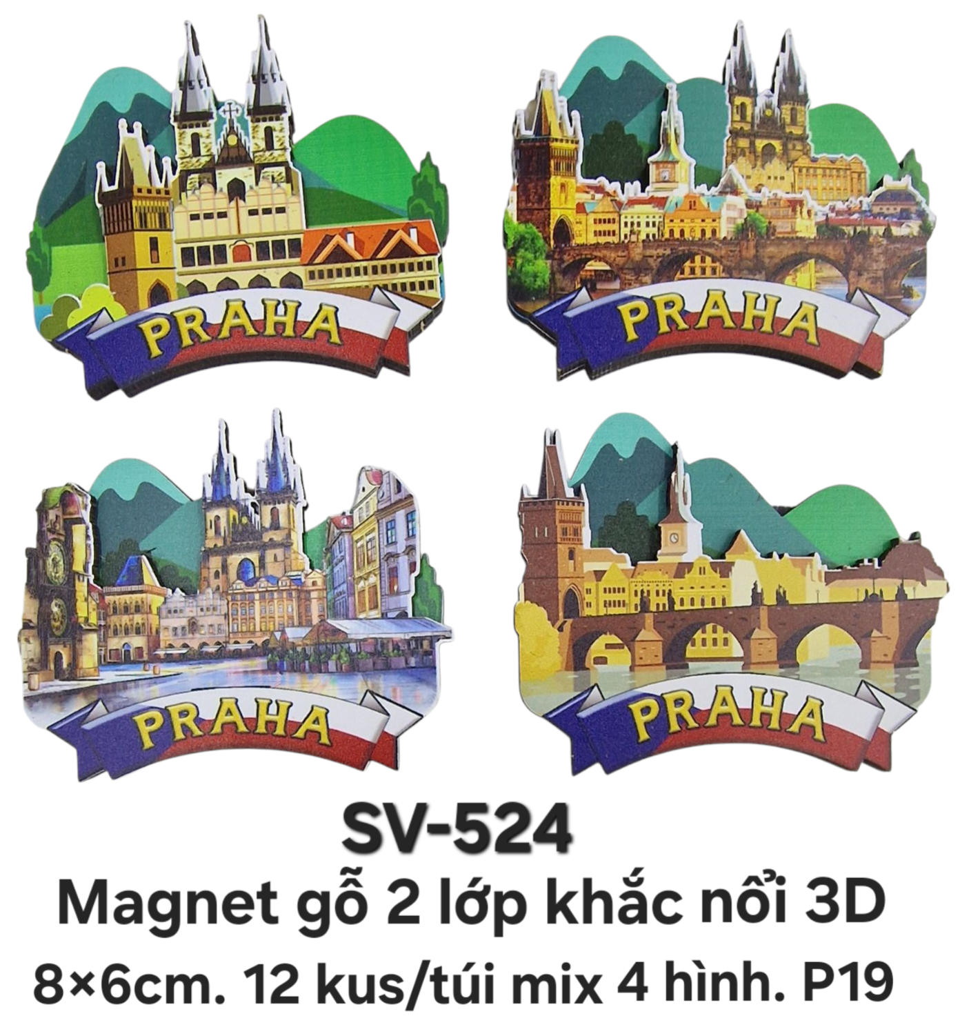 SV-524. Magnet gỗ 2 lớp 3D nổi hình đồi núi, lâu đài. SV524