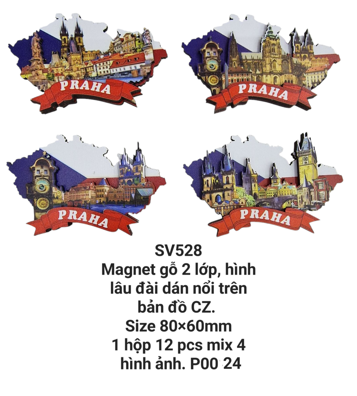 Magnet gỗ 2 lớp nổi 3D hình bản đồ Séc. SV528.  