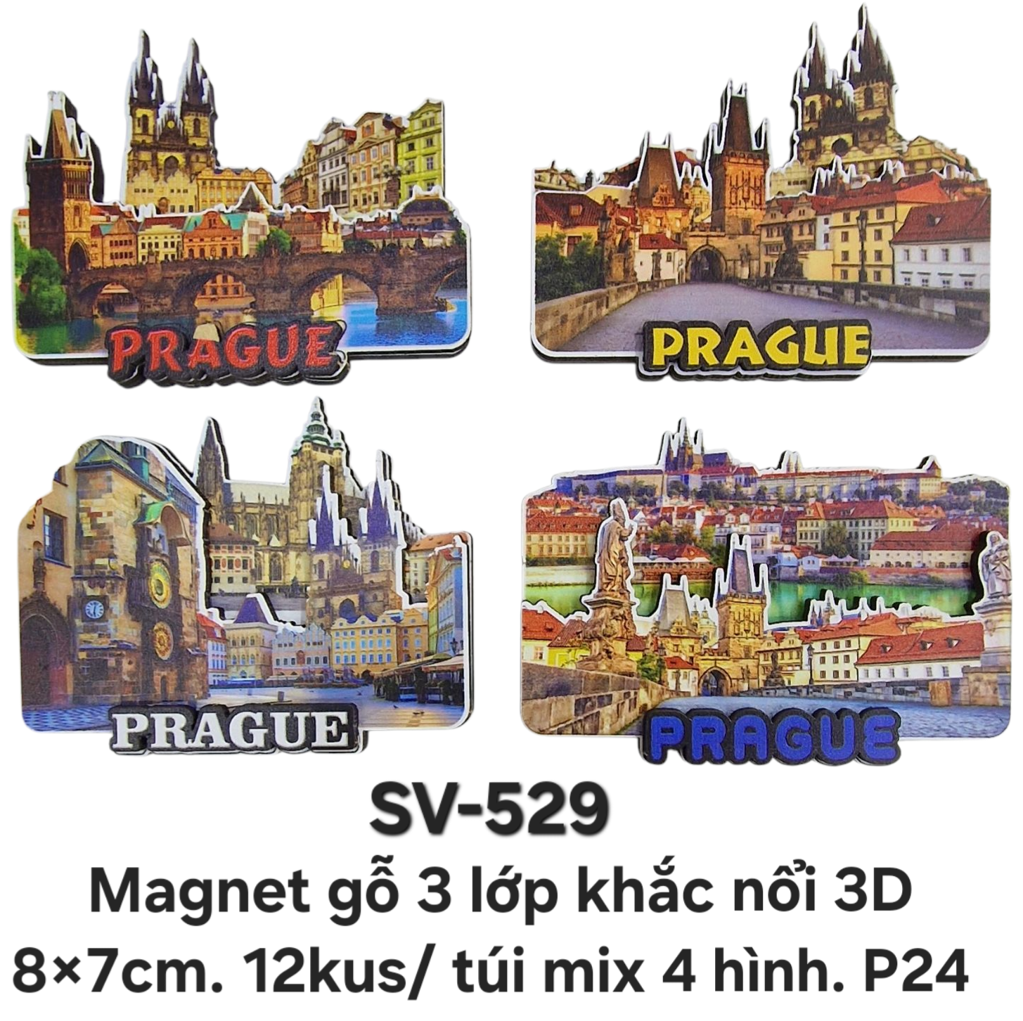 SV-529. Magnet gỗ 3 lớp nổi 3D hình lâu đài. 