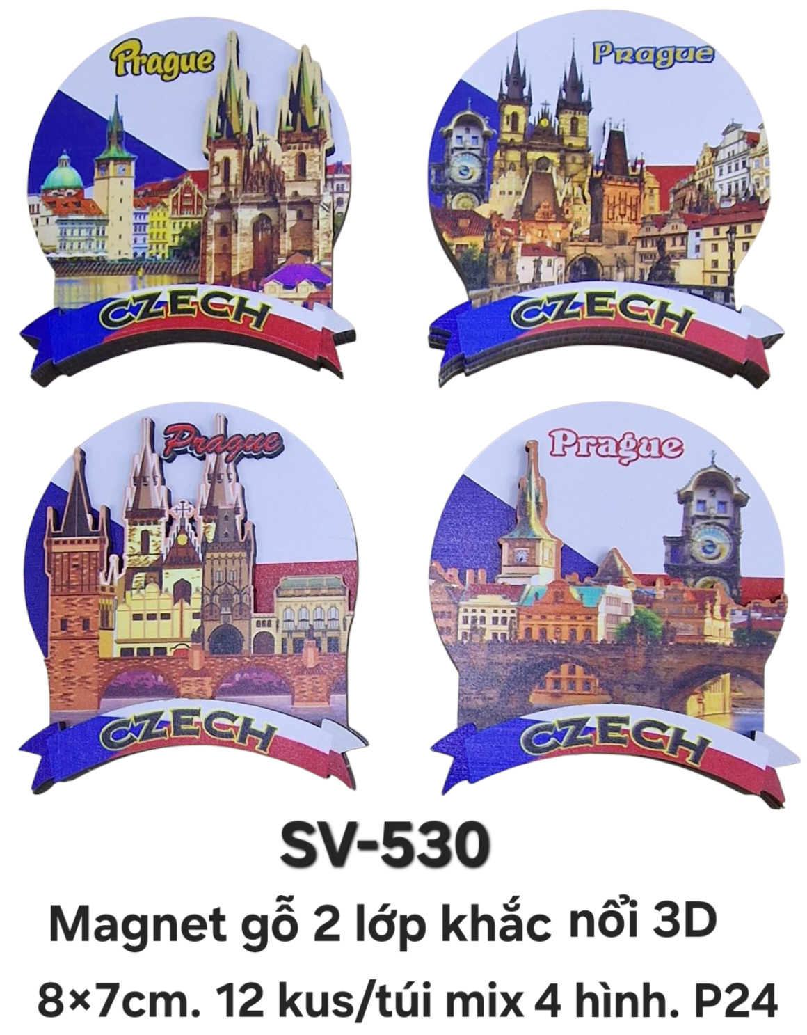 SV-530. Magnet gỗ 3 lớp nổi 3D hình tròn. 
