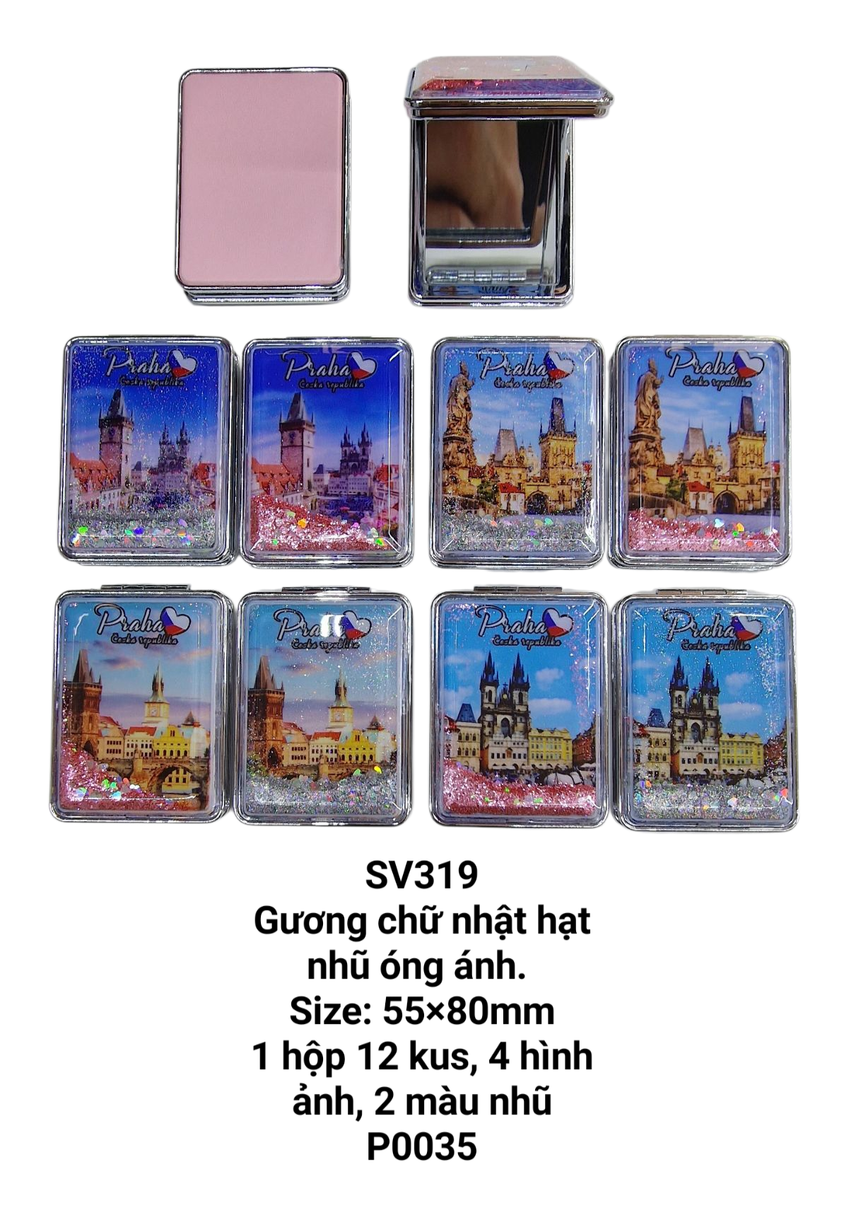 Gương chữ nhật có hạt nhũ