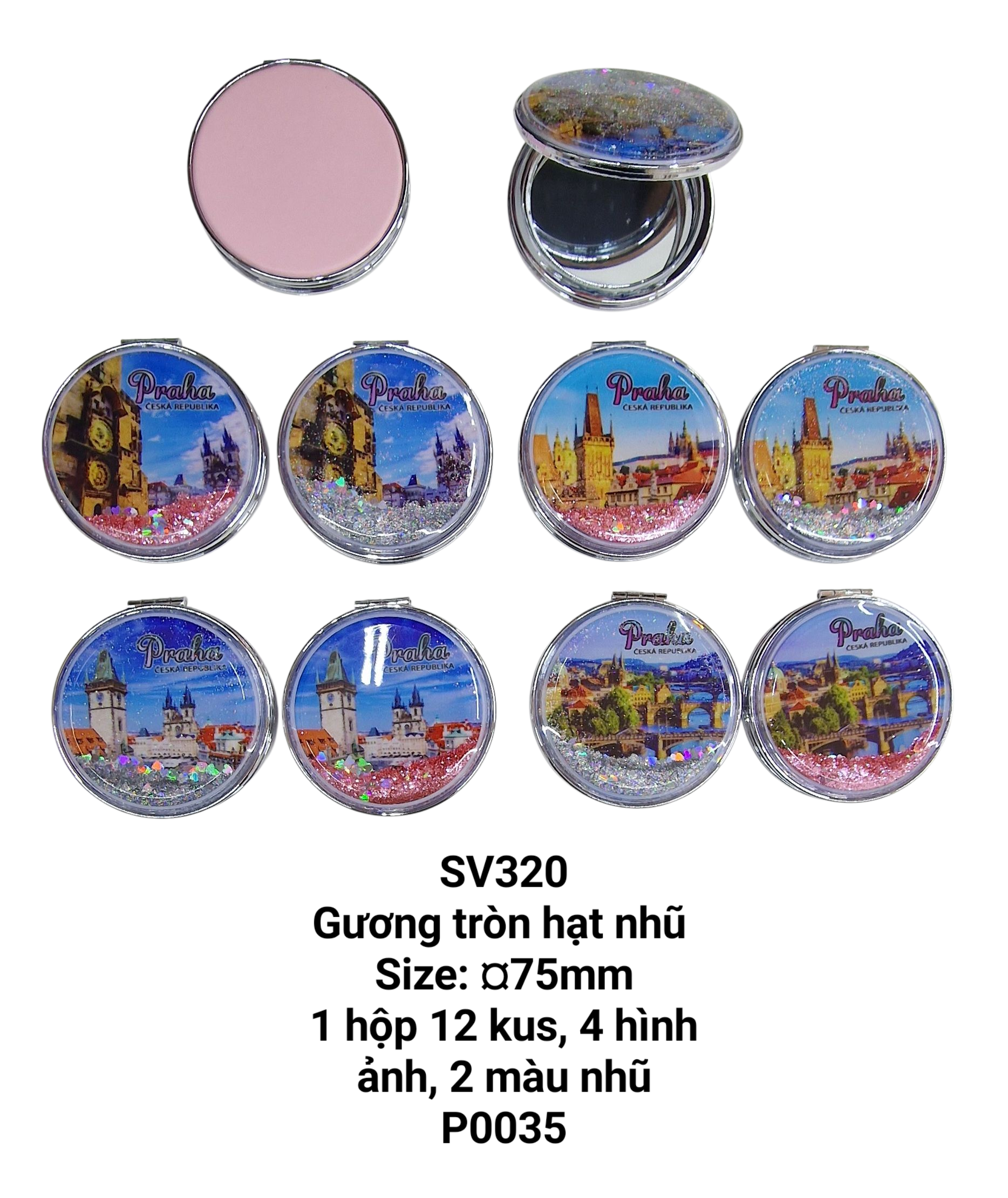 Gương hình tròn có hạt nhũ