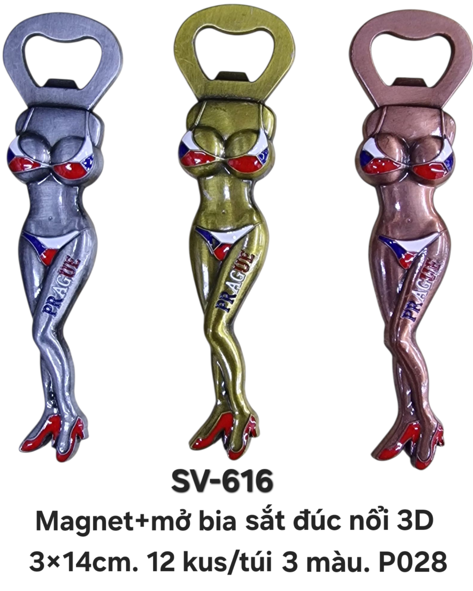 SV-616. Magnet +mở bia sắt đúc nổi 3D hình cô gái mặc Bikini