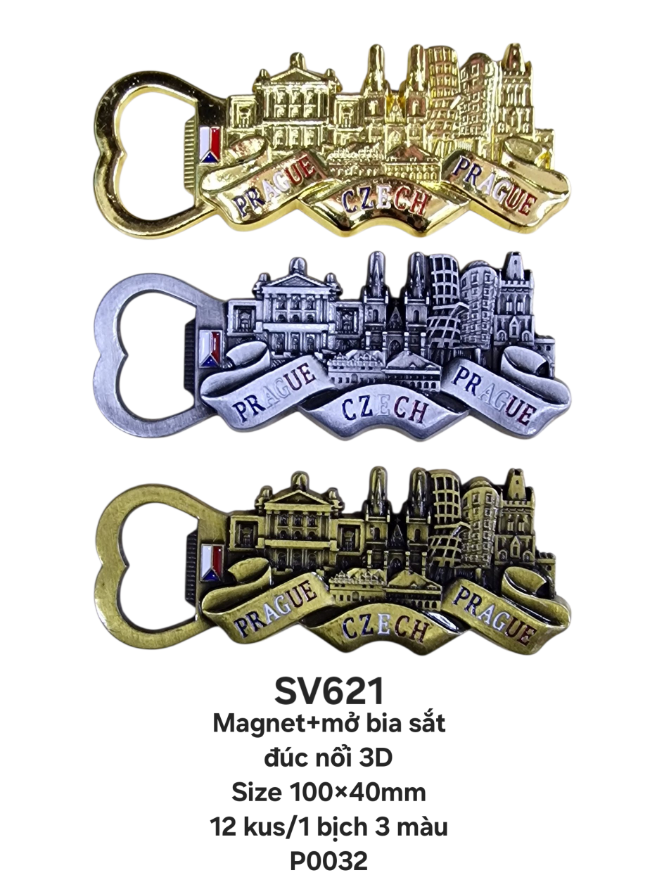 Magnet + mở bia sắt dài cong đúc nổi 3D