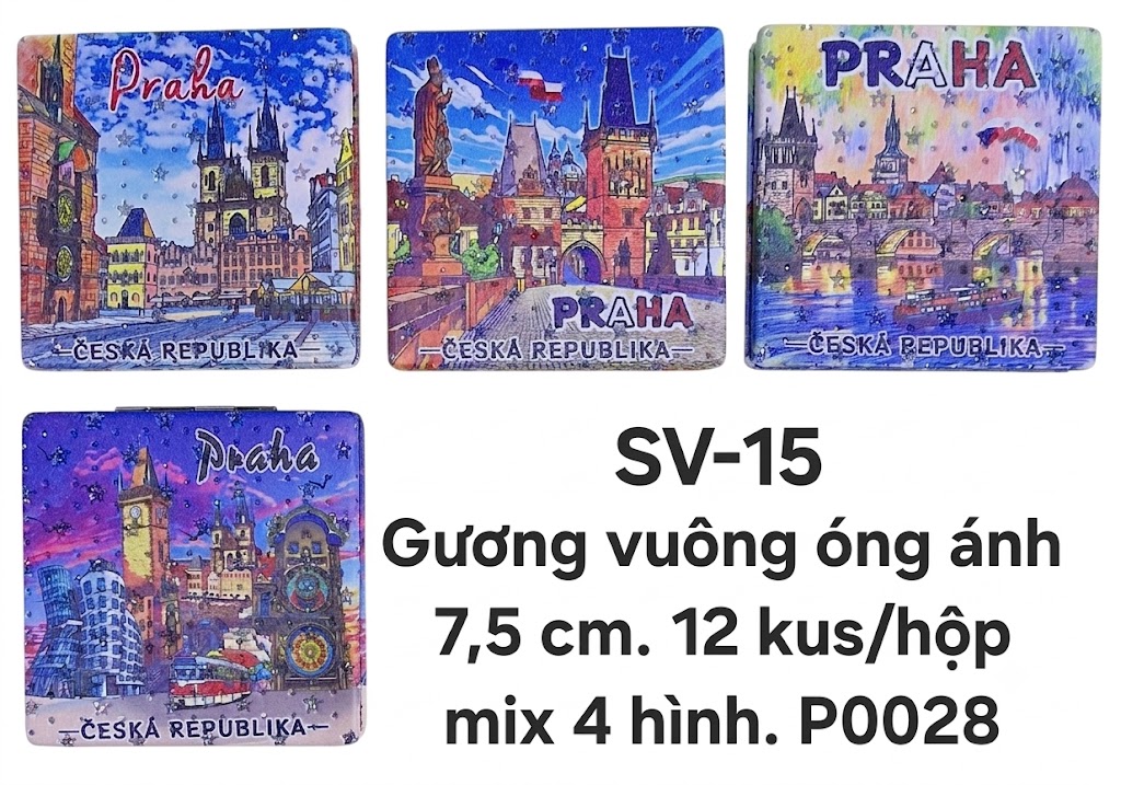 SV-15. Gương hình vuông chấm hạt nhũ óng ánh