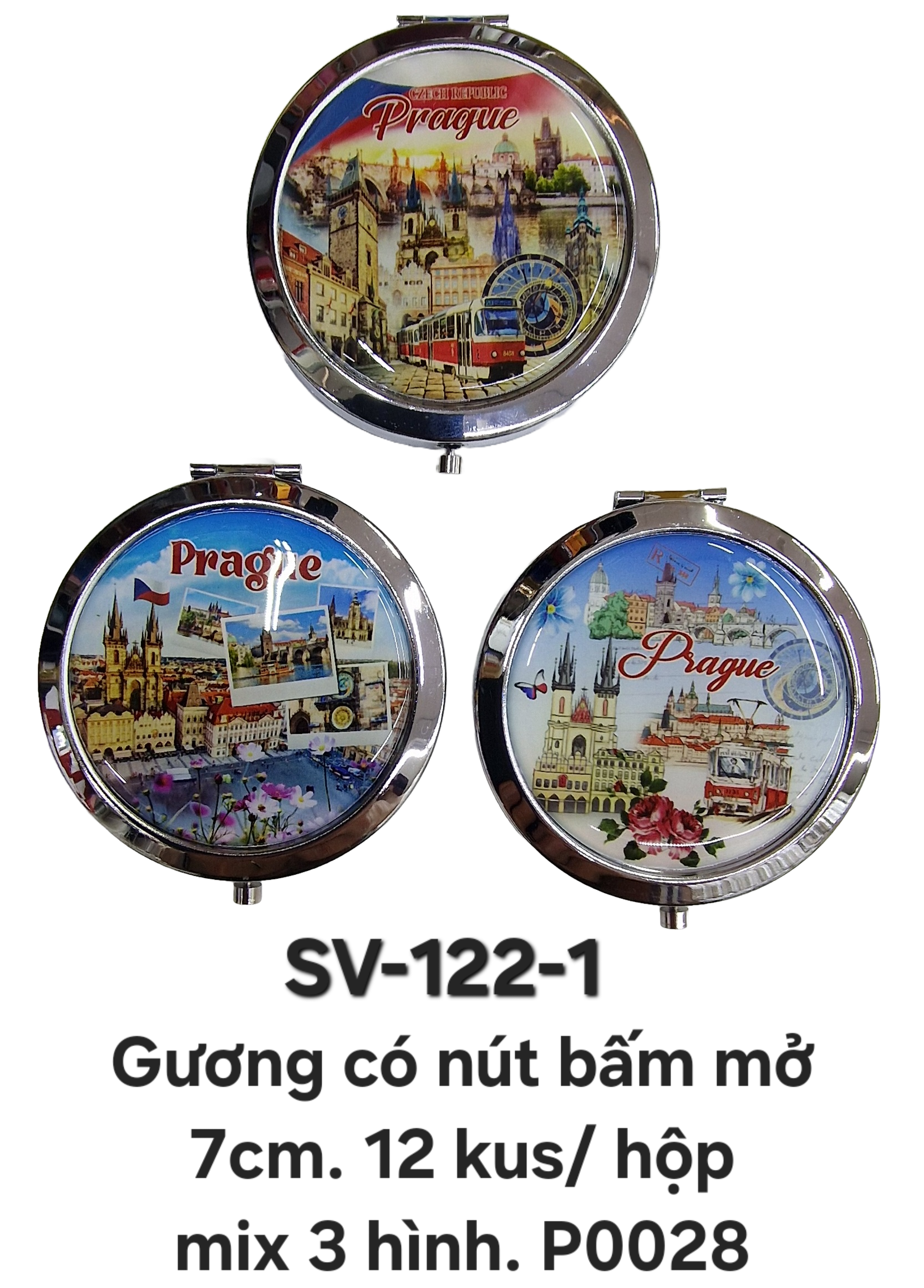 SV-122-1. Gương tròn vỏ nhôm có nút bấm