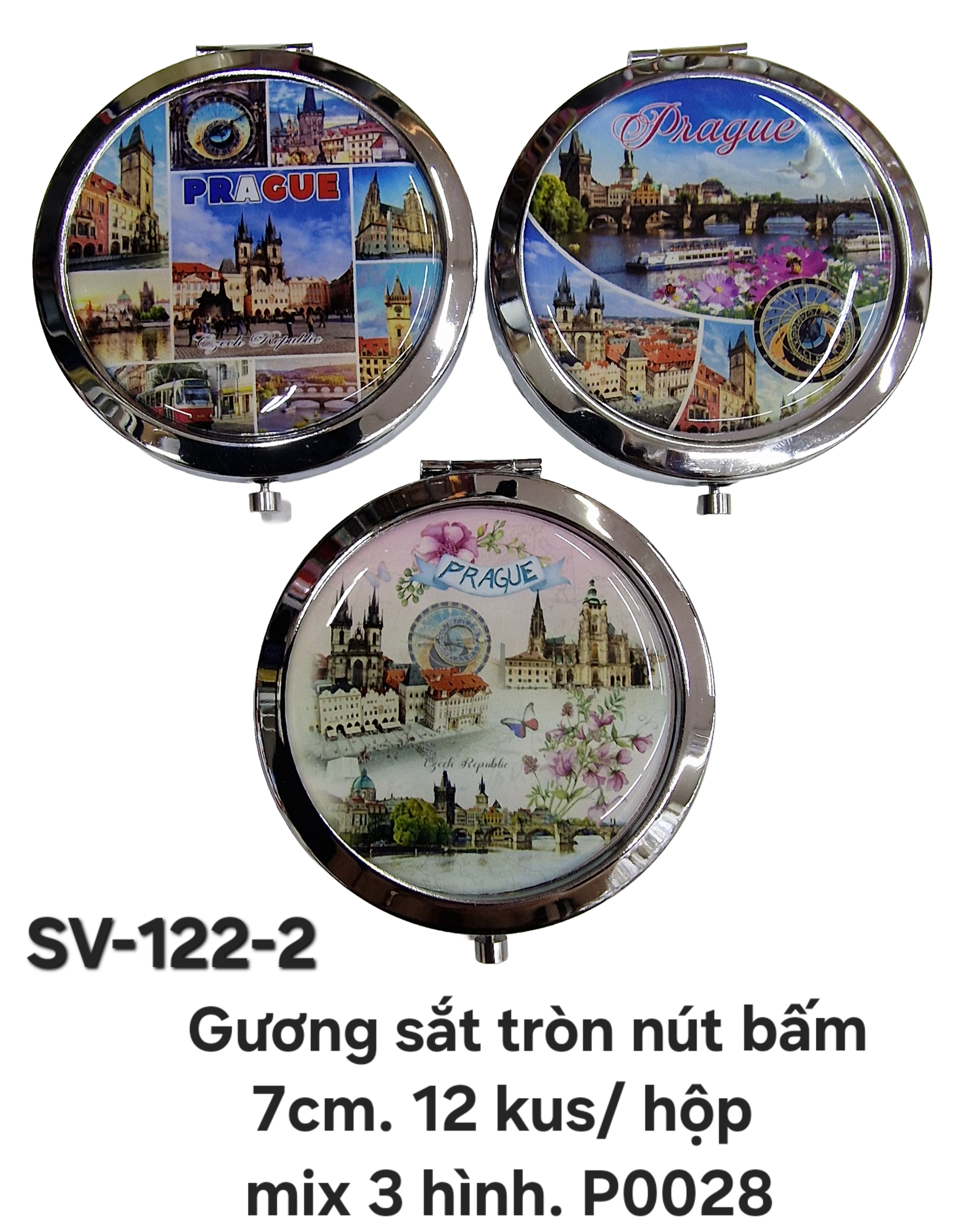 SV-122-2. Gương tròn vỏ nhôm có nút bấm
