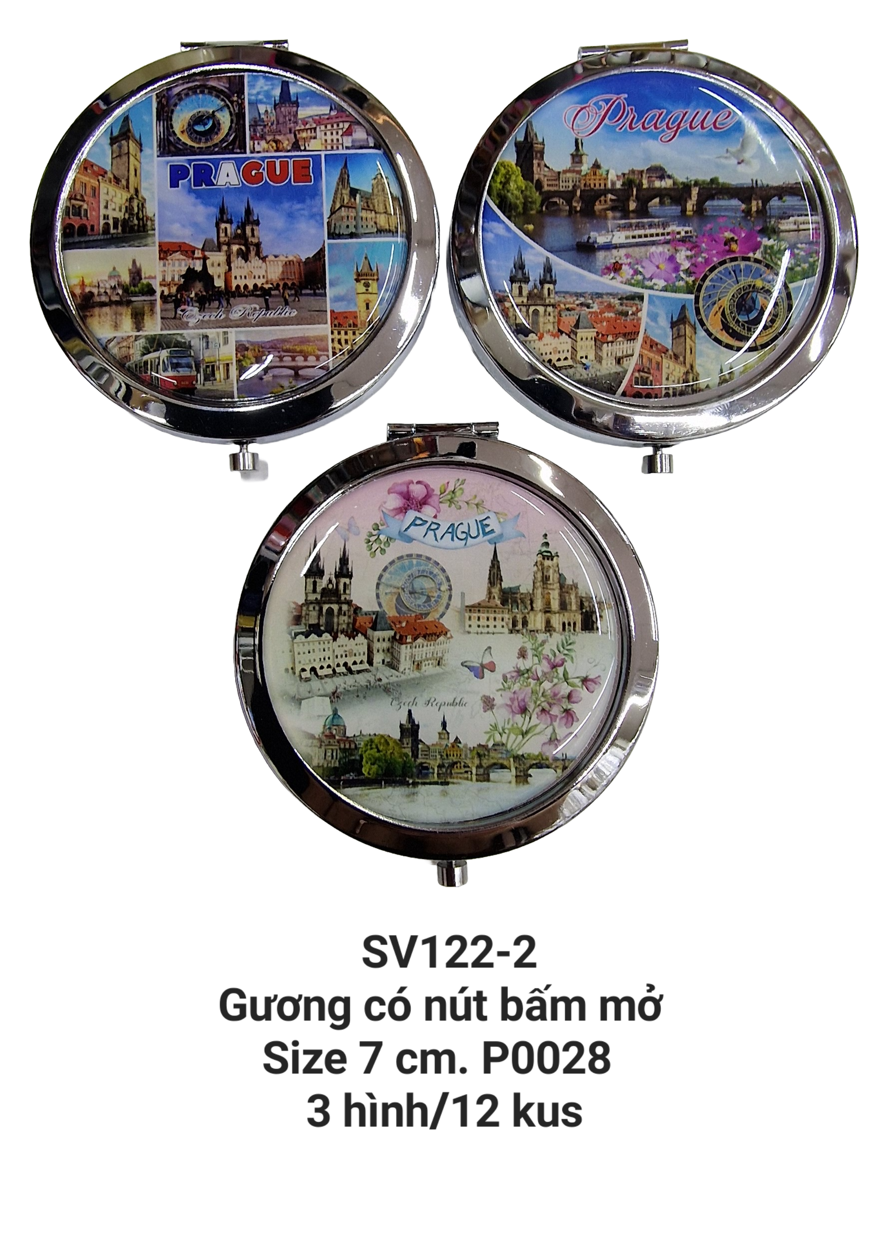 Gương tròn vỏ nhôm có nút bấm SV122-2