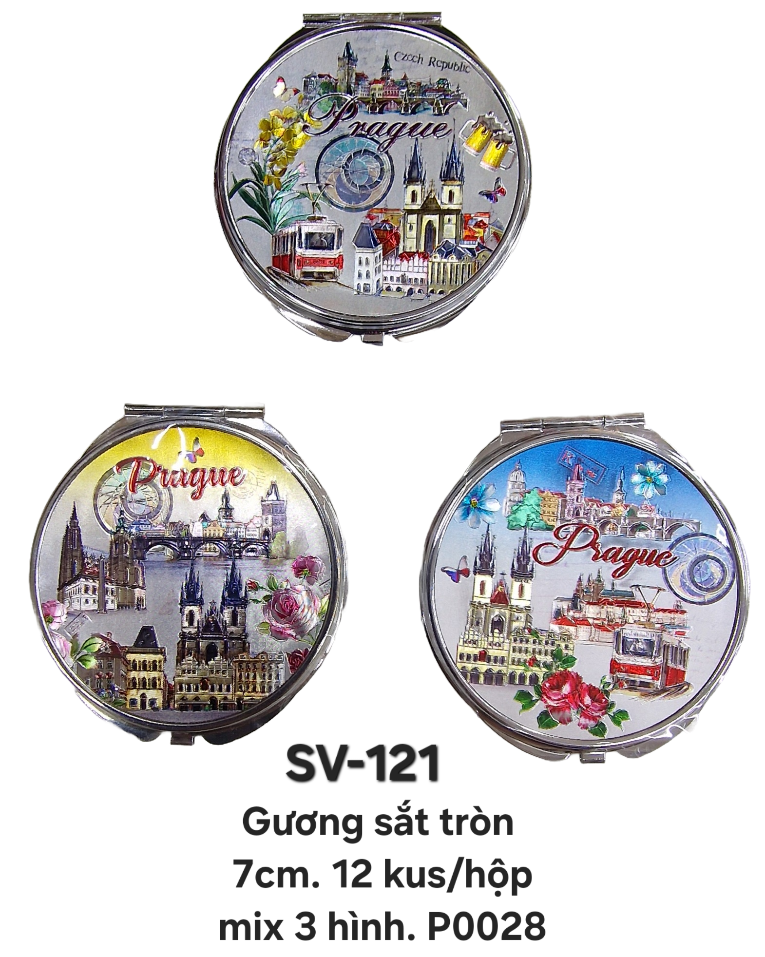 SV-121. Gương tròn vỏ nhôm in nổi.
