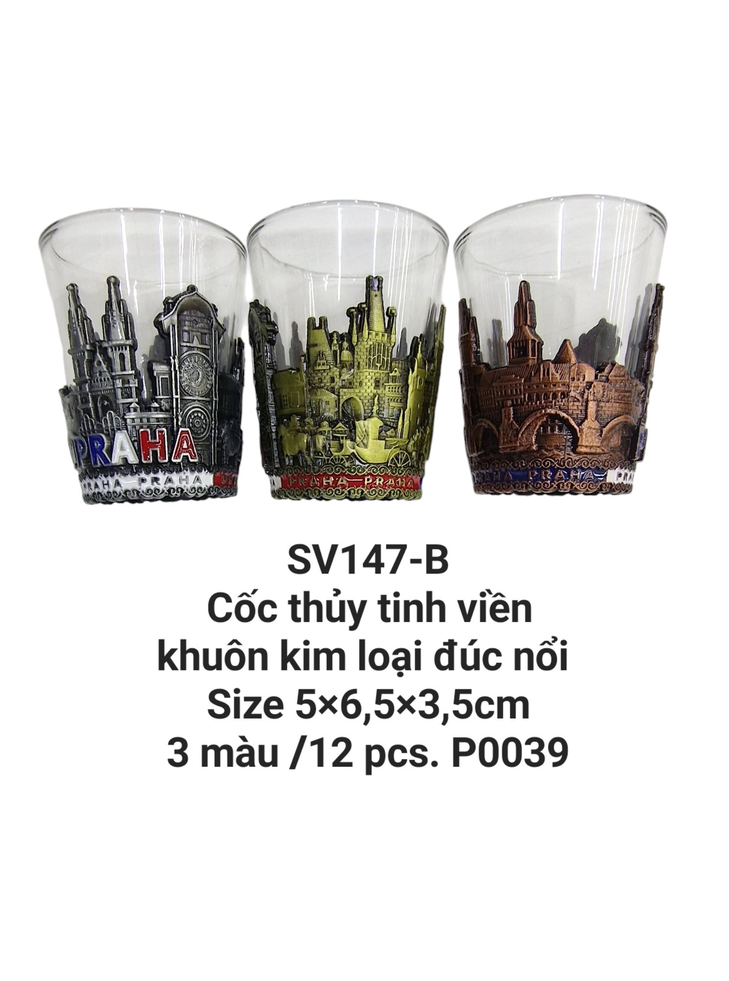 Cốc thủy tinh viền khuôn kim loại đúc nổi 3D. SV147-B