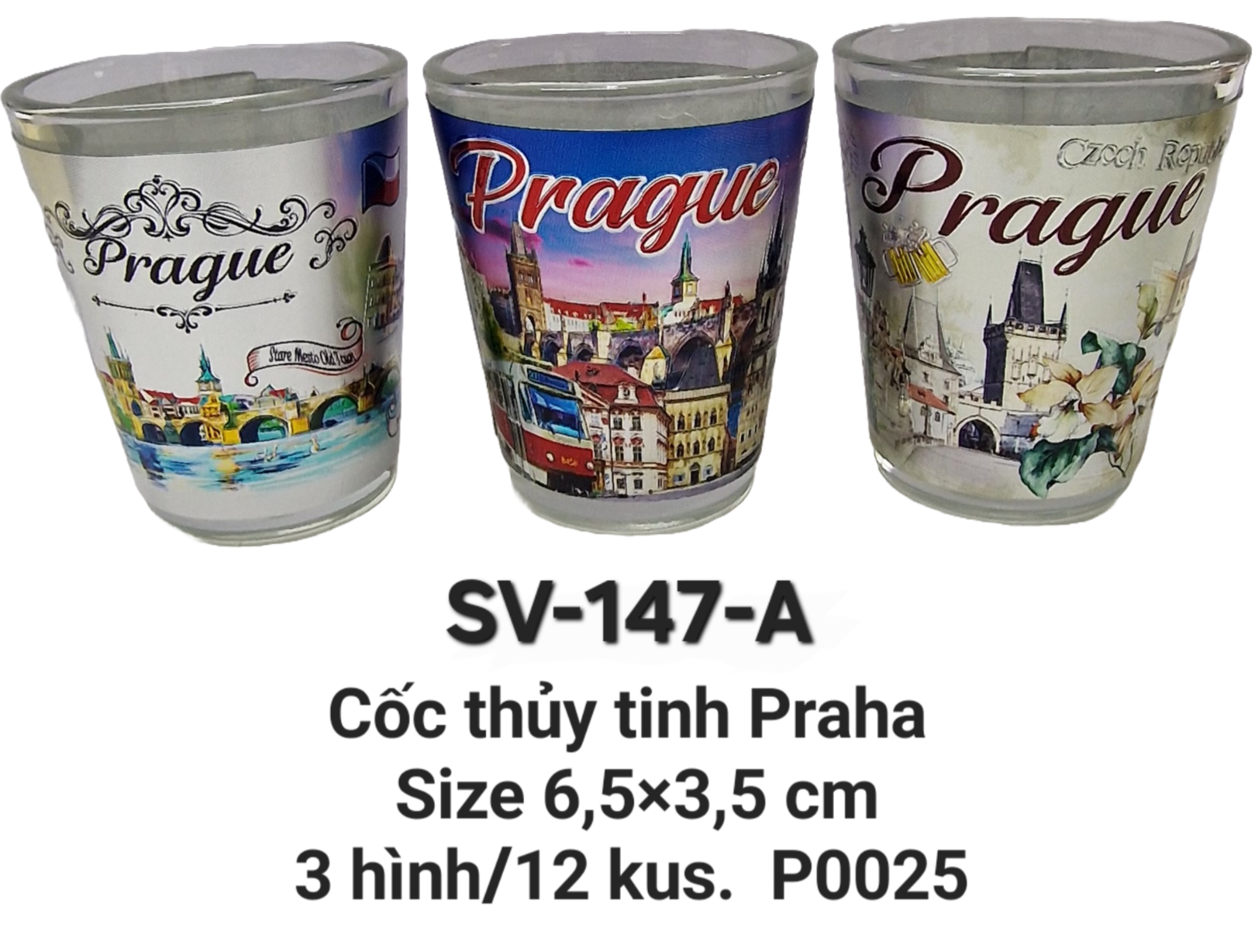 Cốc thủy tinh ảnh in nổi trên giấy kim loại 147-A