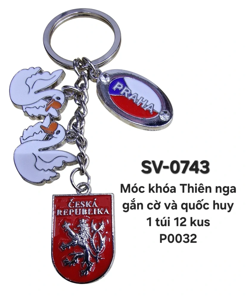 SV-743. Móc khóa thiên nga Praha đúc nổi 3D